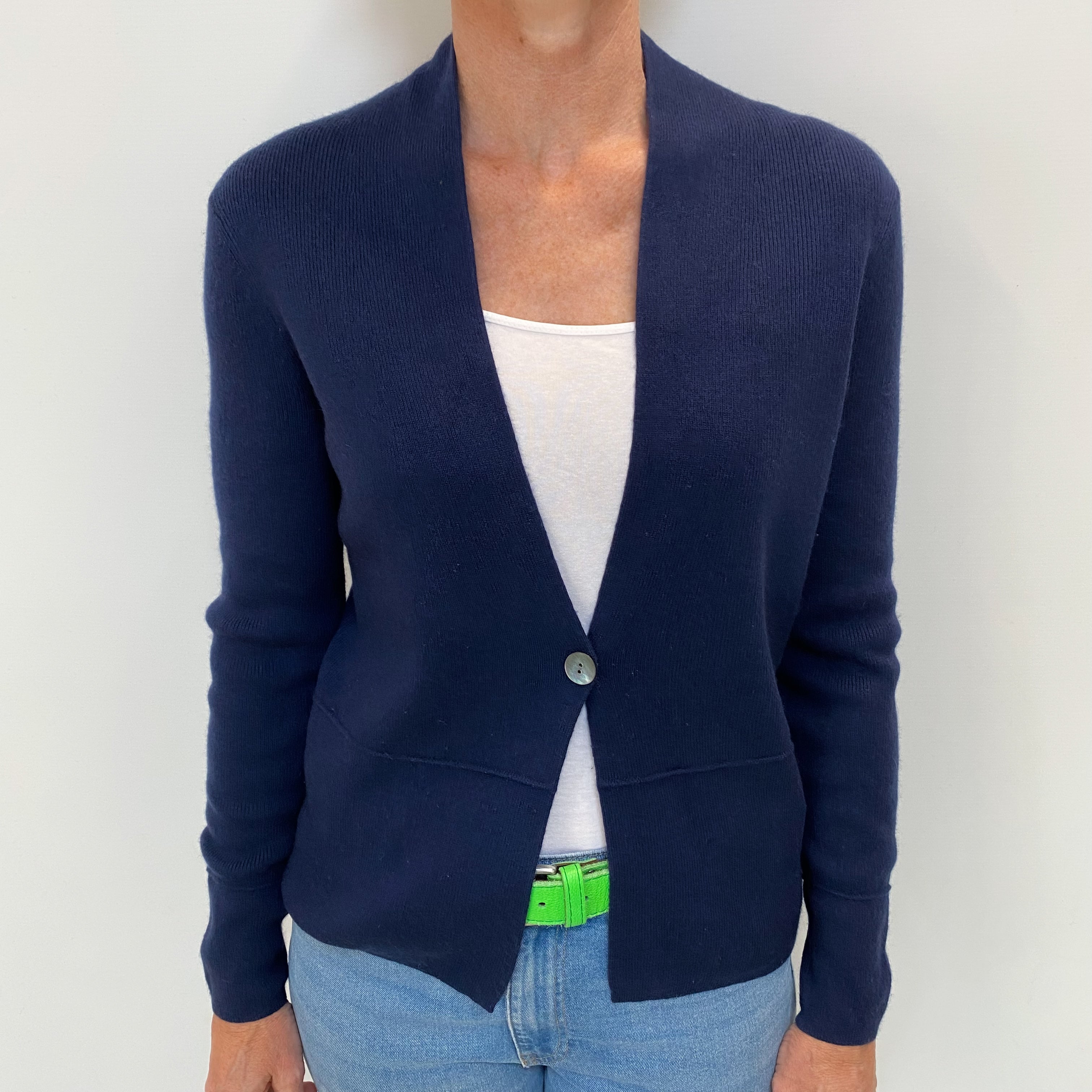 Navy Blue Cashmere V Neck Cardigan Small