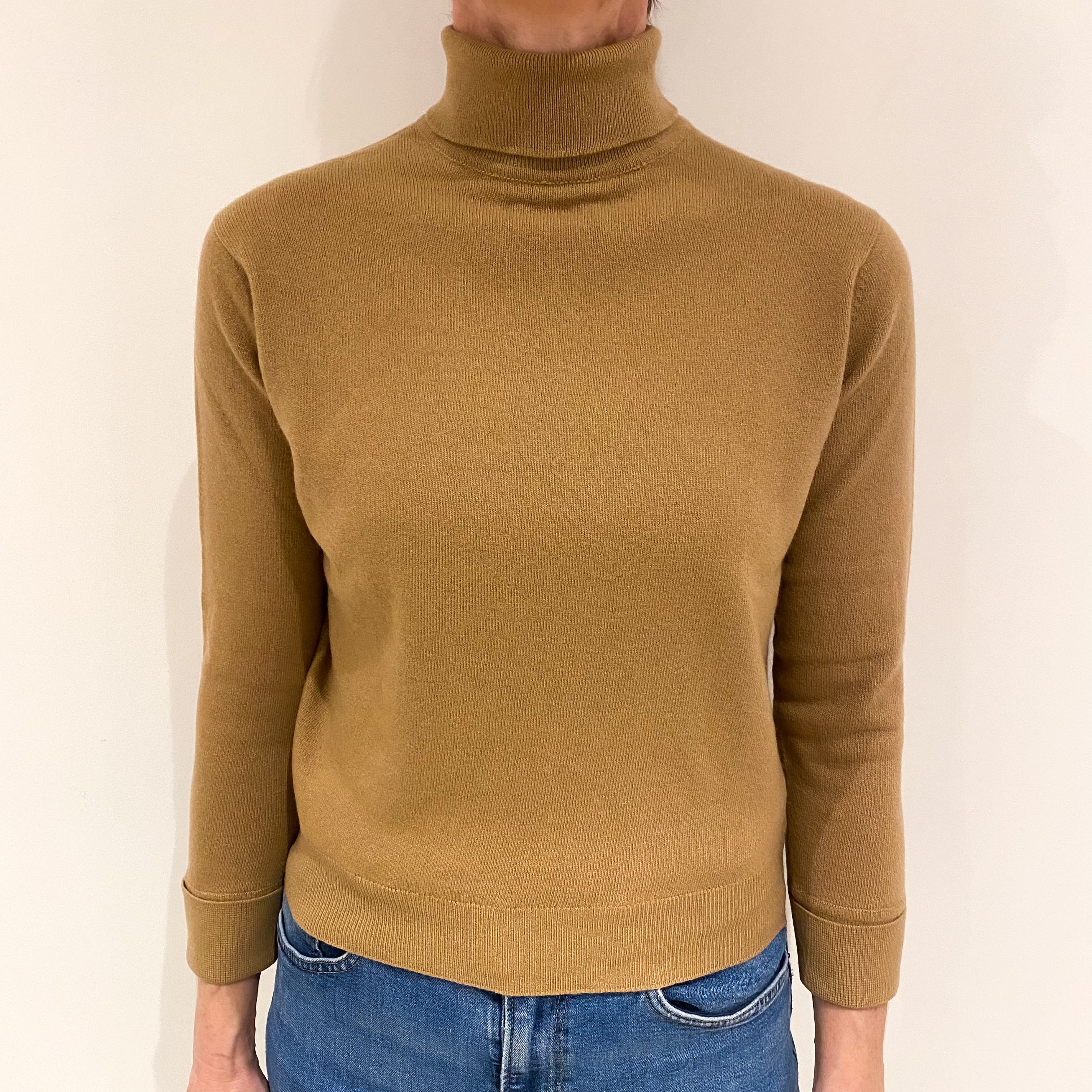 Vintage Camel Brown  Cashmere Polo Neck Jumper Small