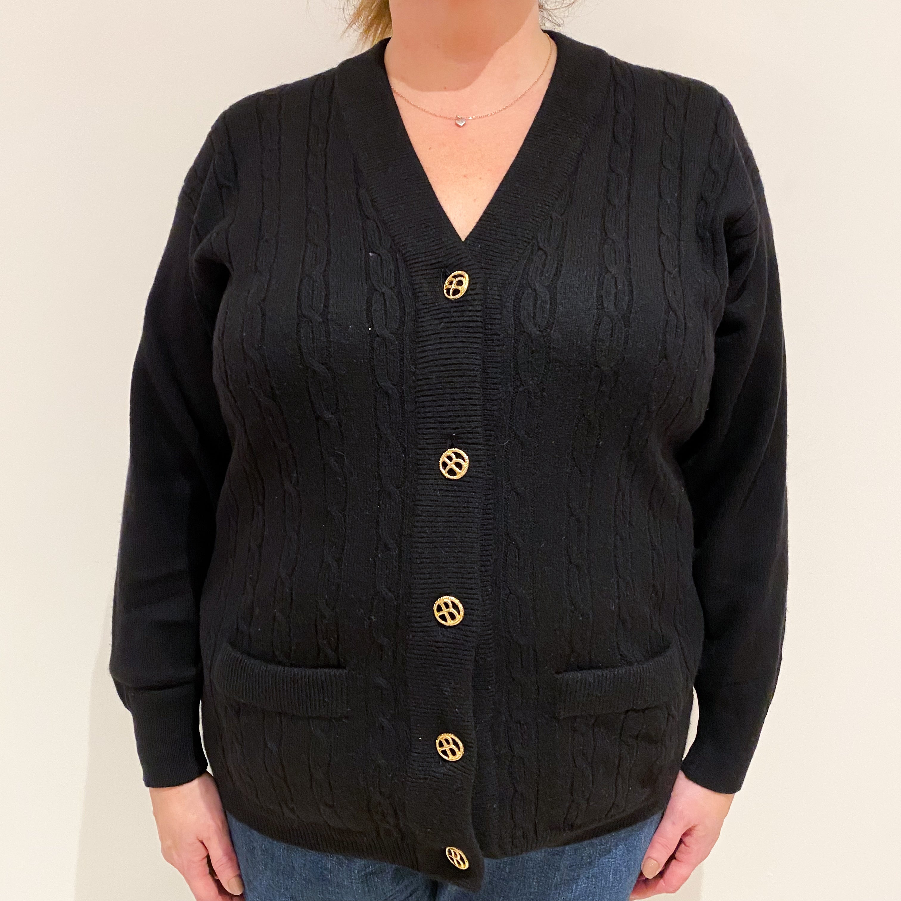 Vintage Scottish Black Cashmere Cardigan Extra Large