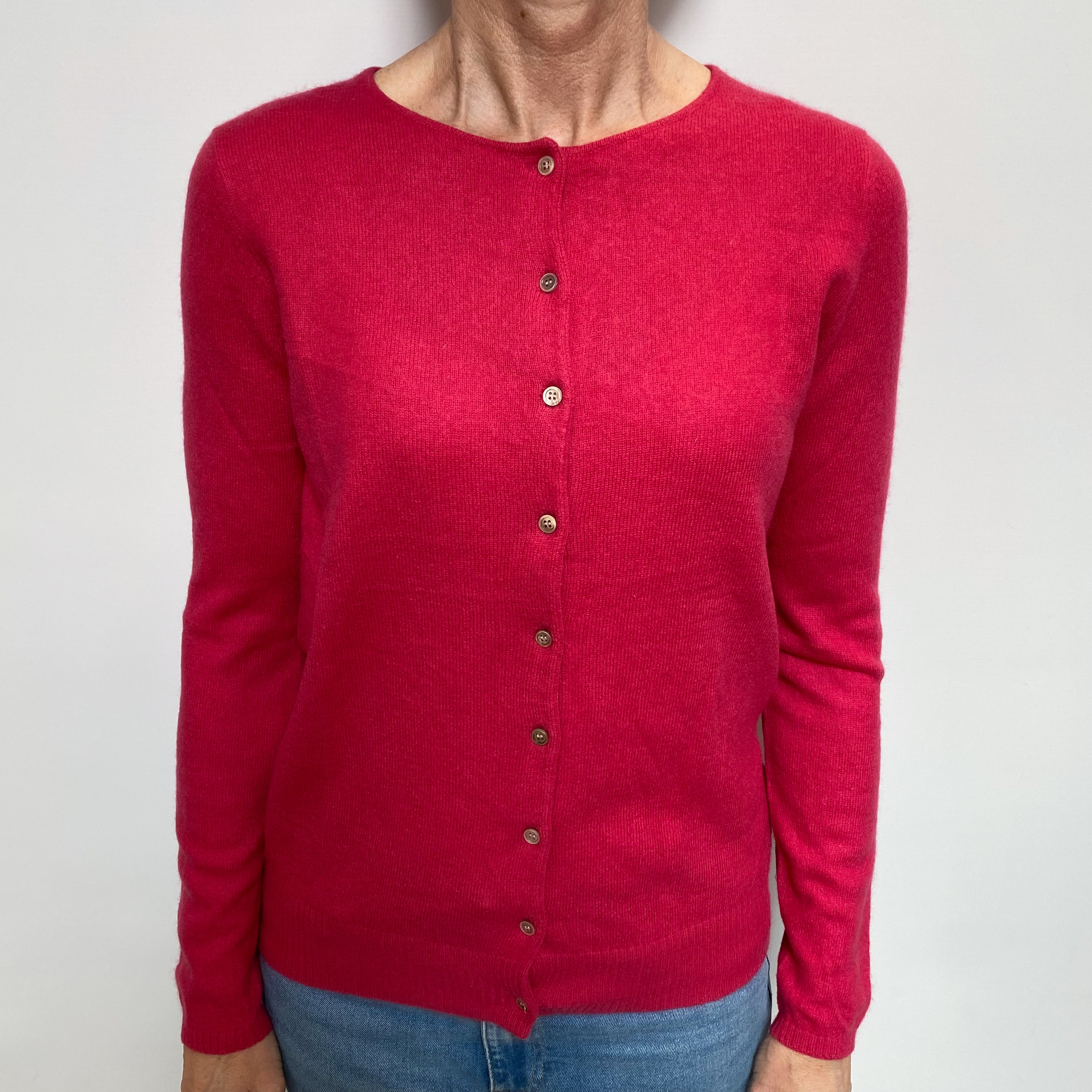 Cranberry Pink Cashmere Crew Neck Cardigan Small