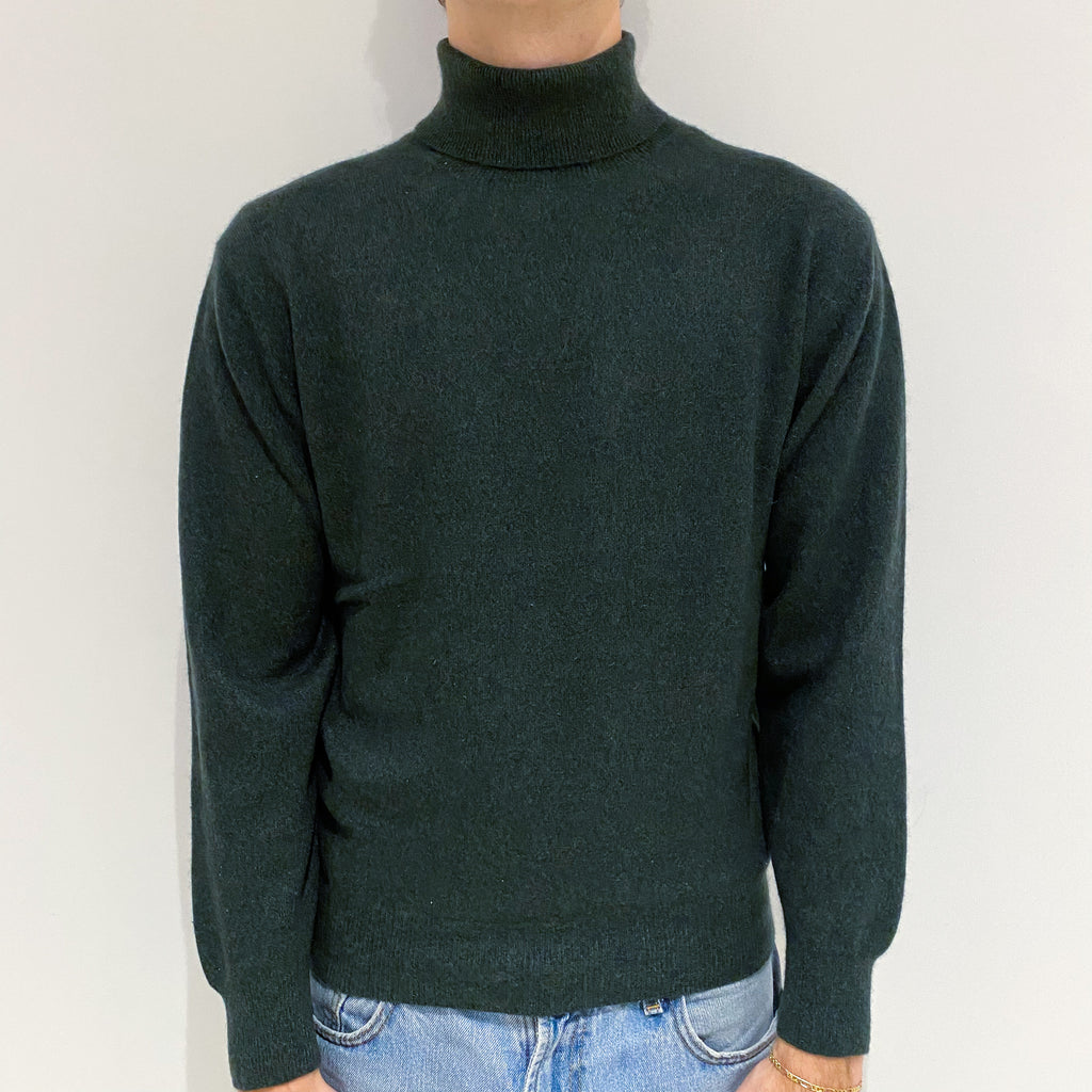 Men's Forest Green Cashmere Polo Neck Jumper Large