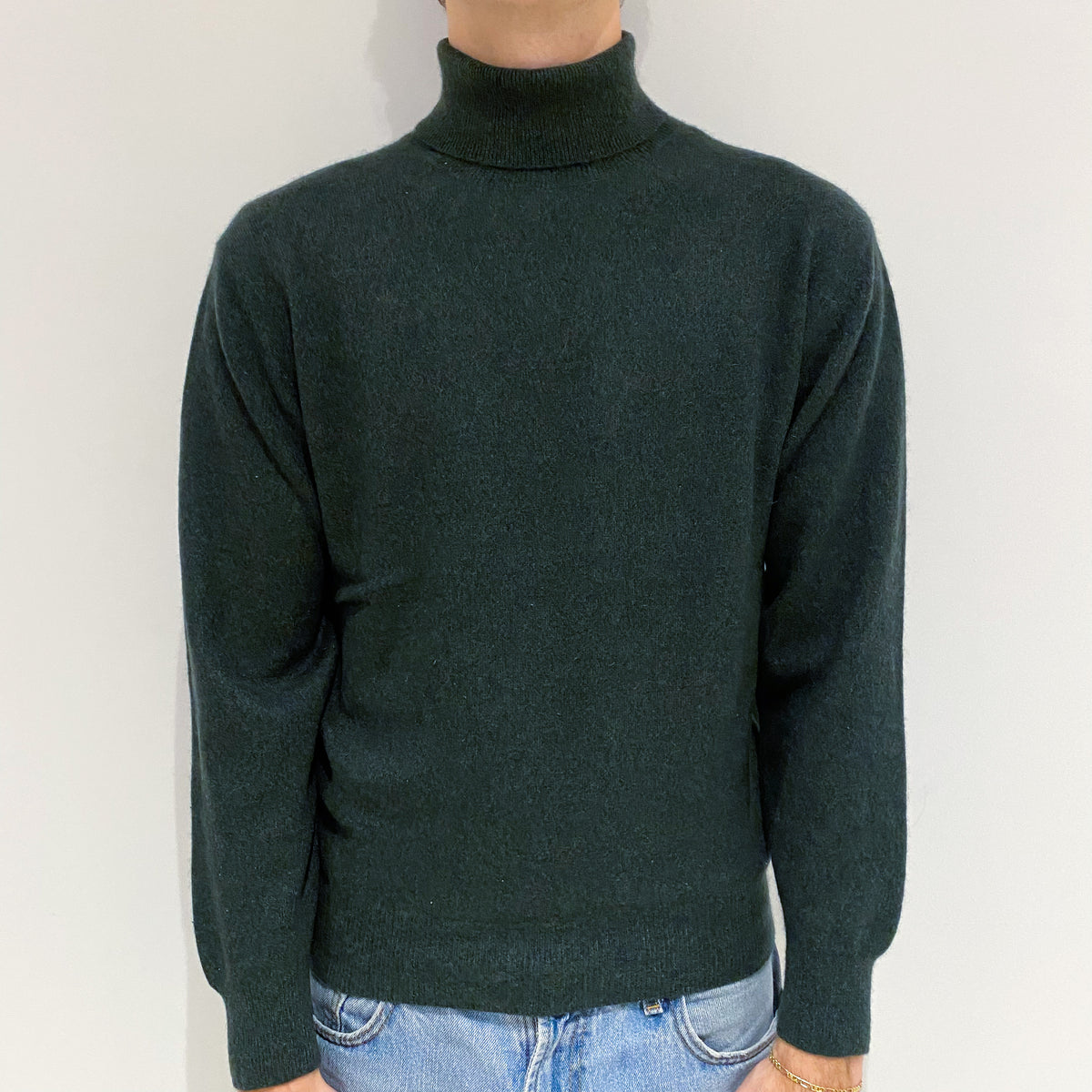 Men's Forest Green Cashmere Polo Neck Jumper Large