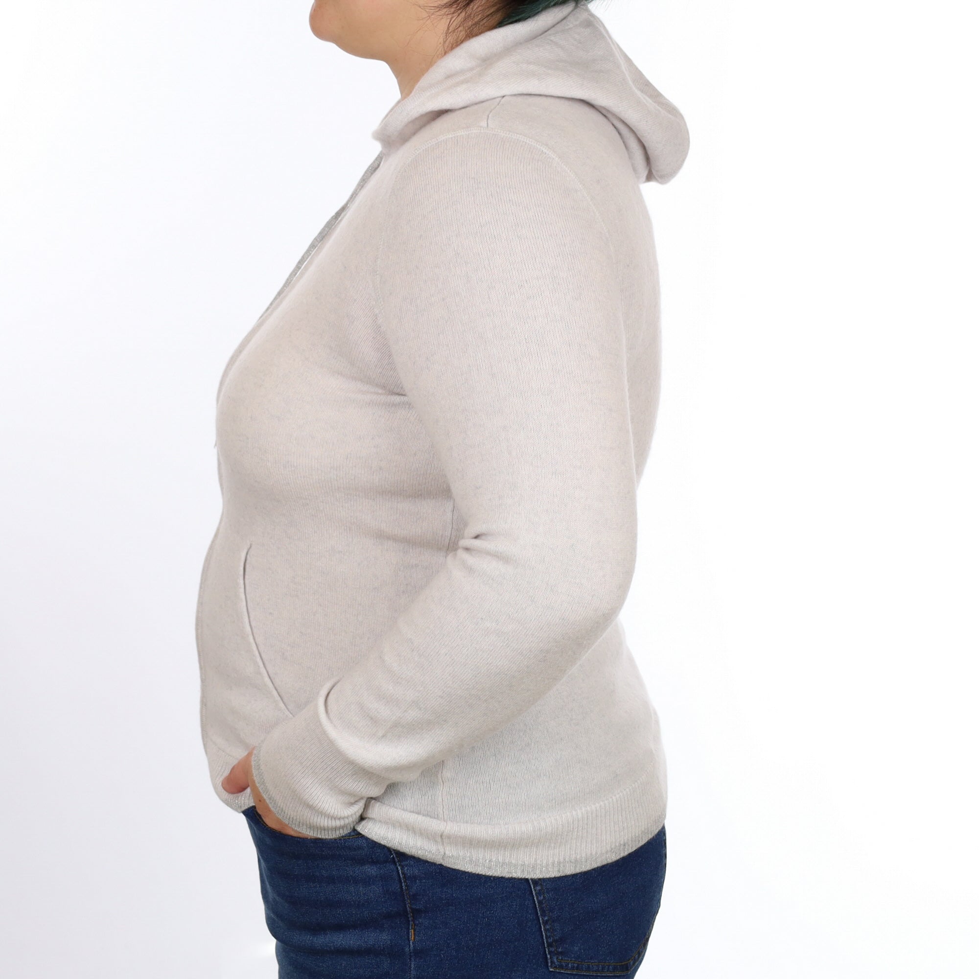 Mist Grey Cashmere Zip Up Hoodie with Pockets Large