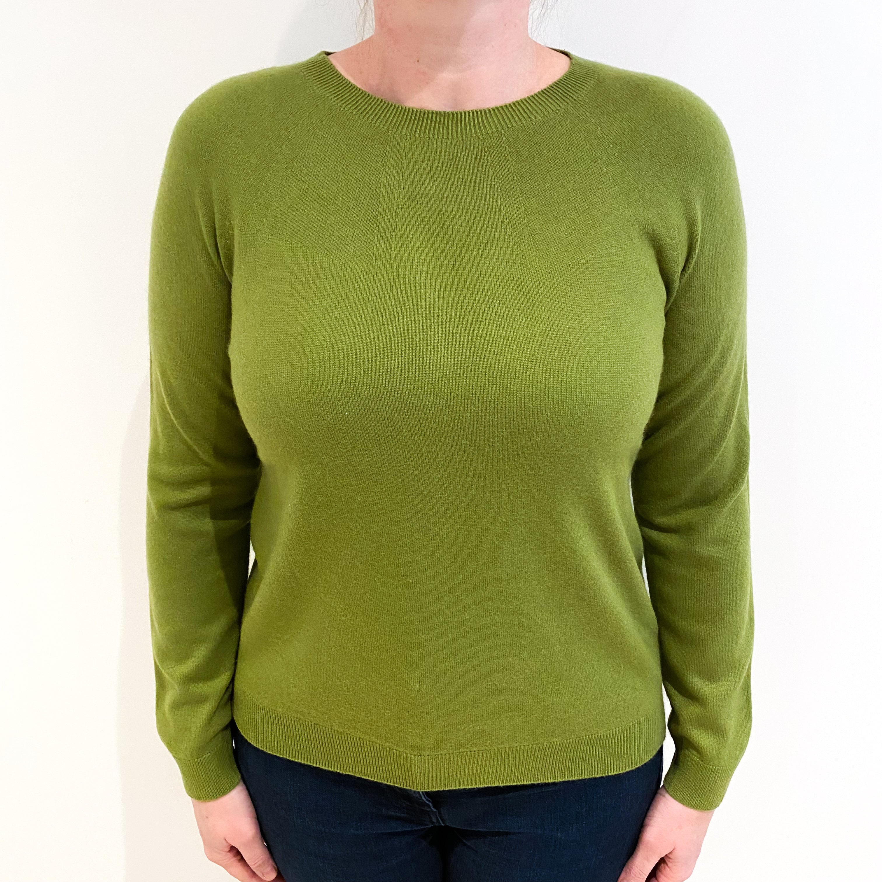 Olive Green Cashmere Crew Neck Jumper Large