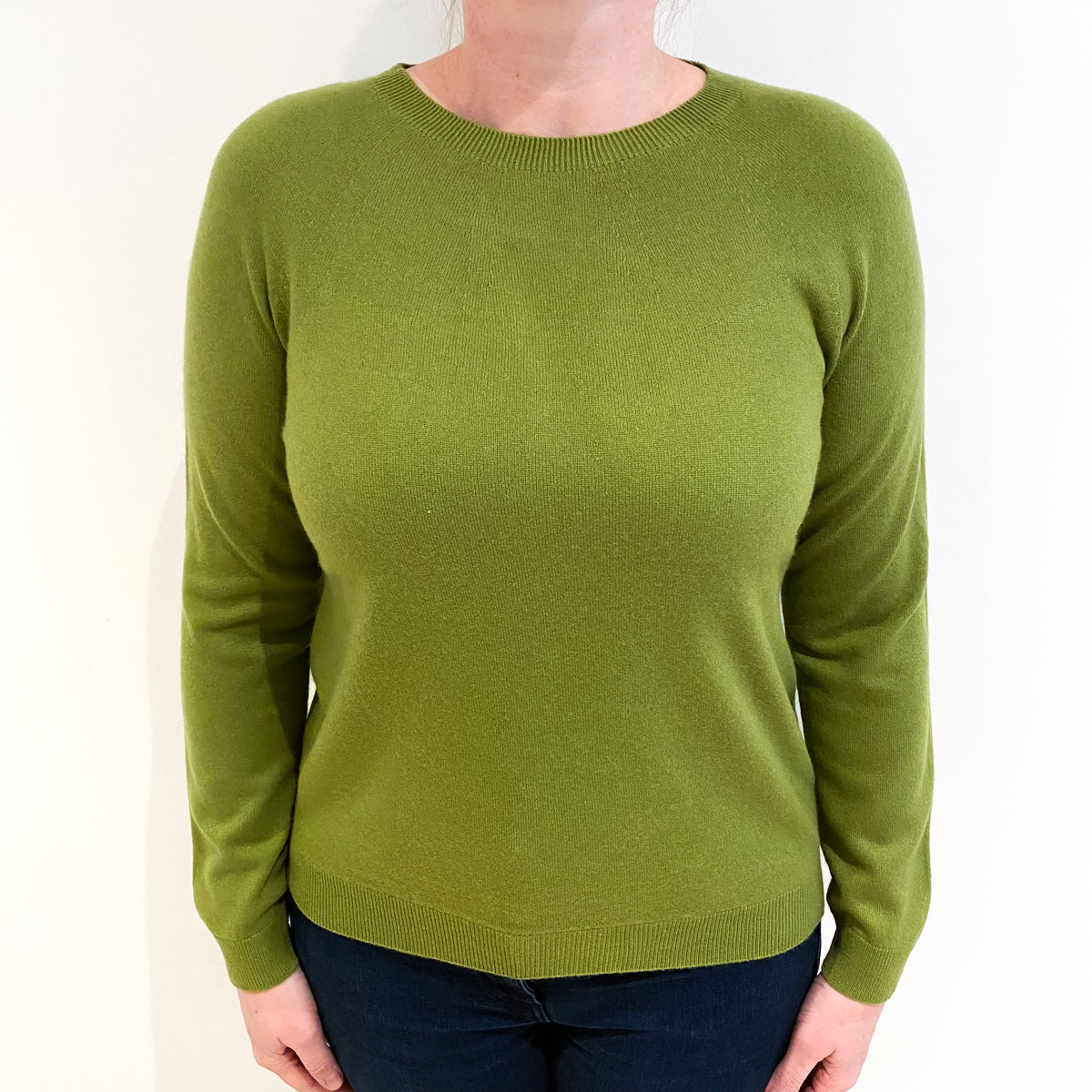 Olive Green Cashmere Crew Neck Jumper Large