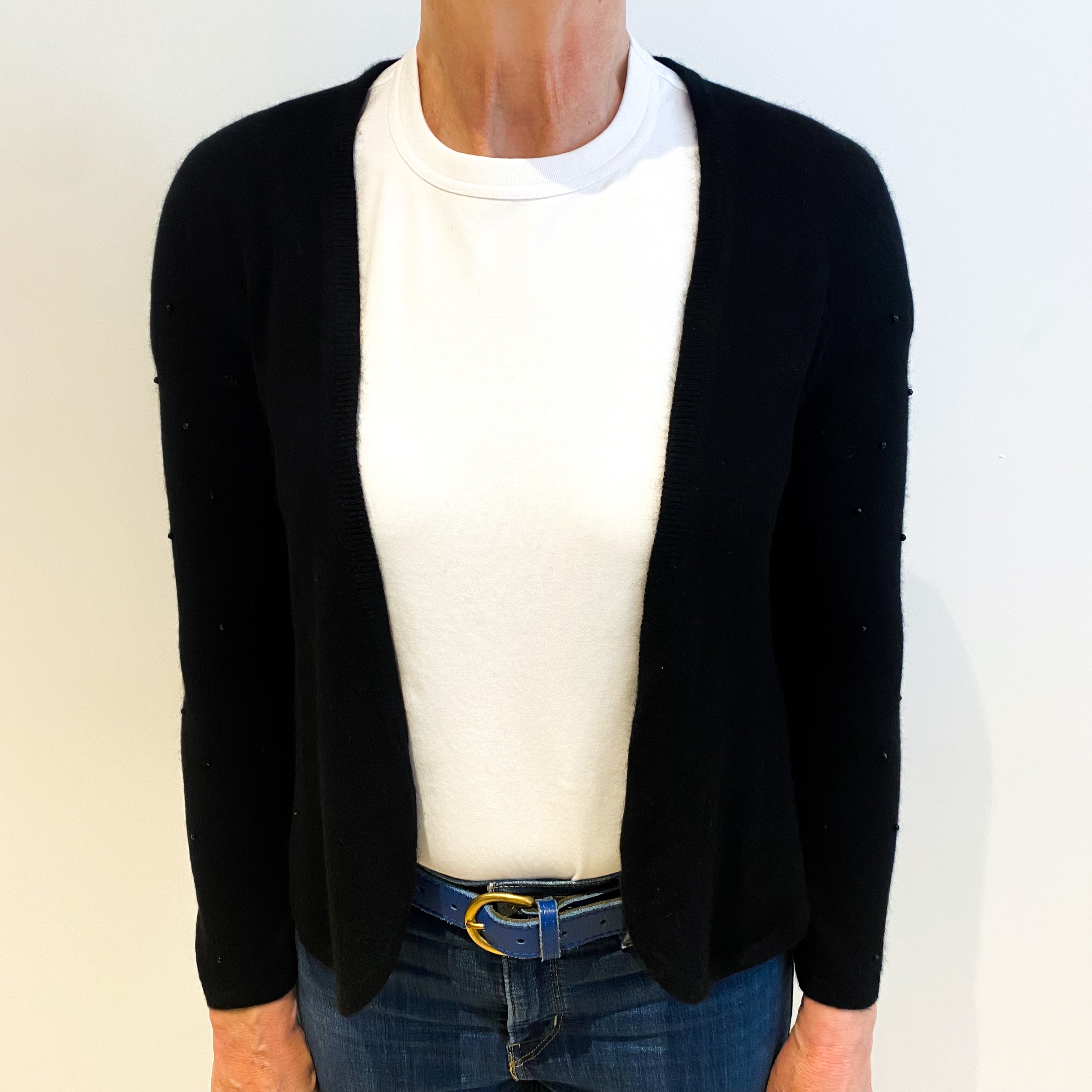 Black Cashmere Edge to Edge Cardigan Medium