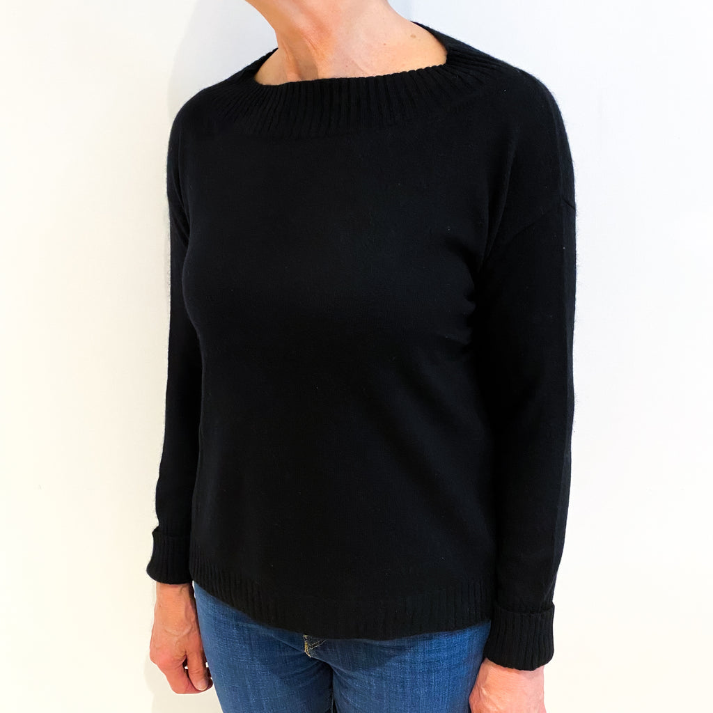 Black Cashmere Slash Neck Jumper Medium