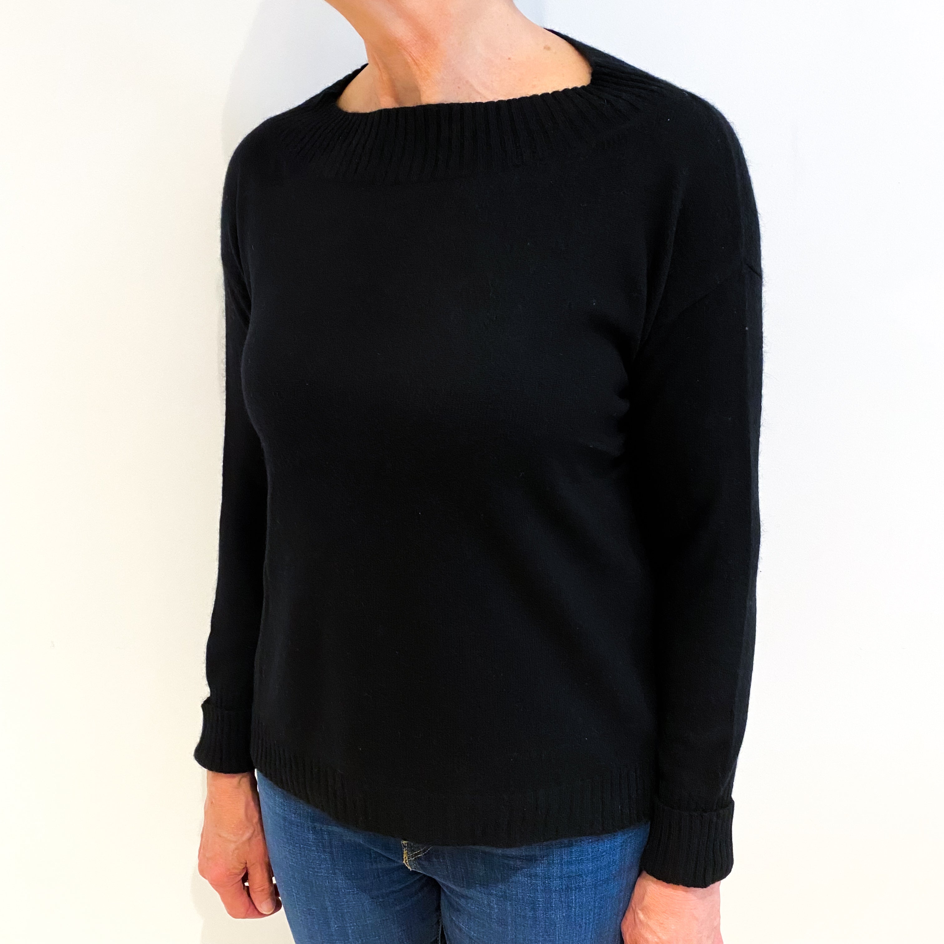 Black Cashmere Slash Neck Jumper Medium