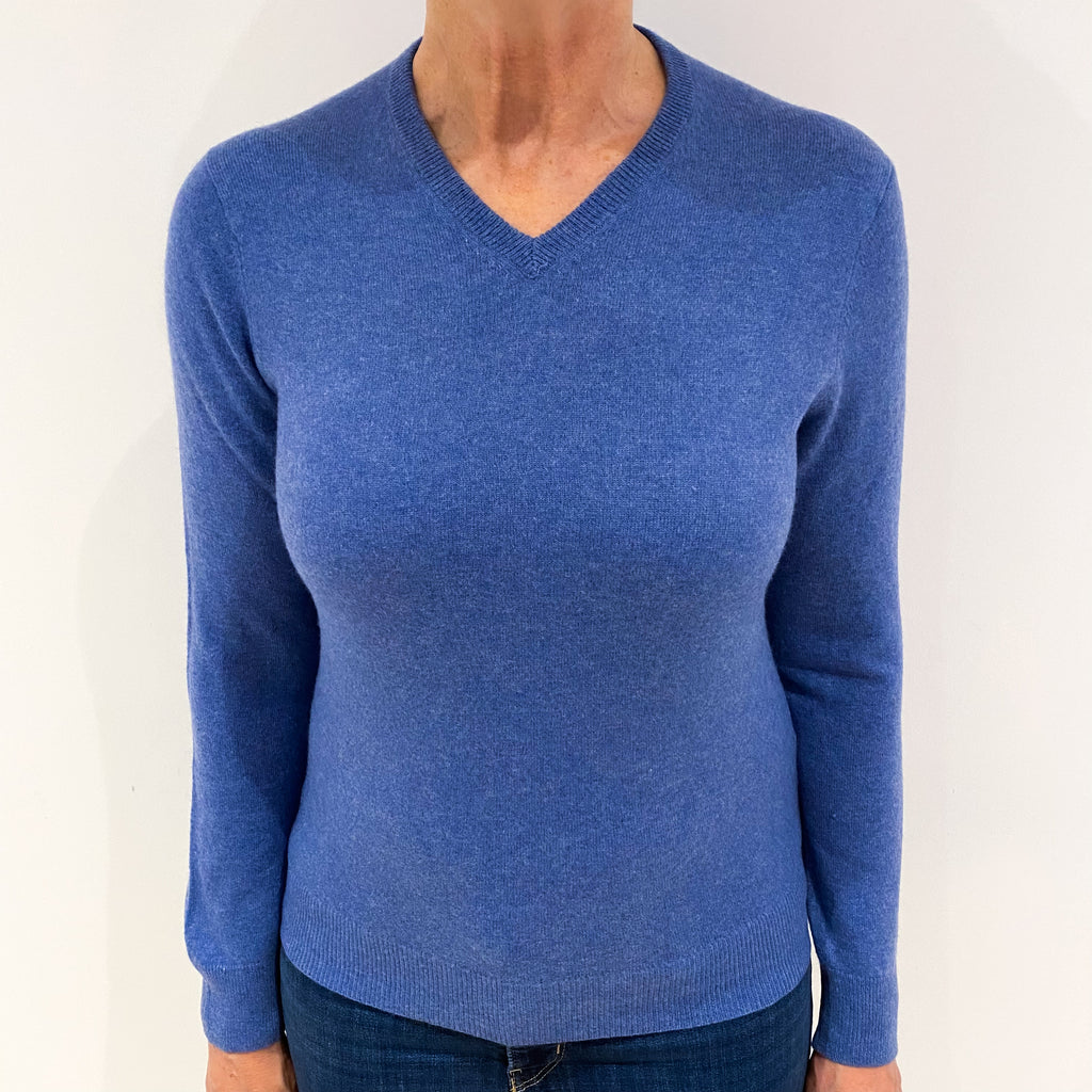 Denim Blue Cashmere V Neck Jumper Medium