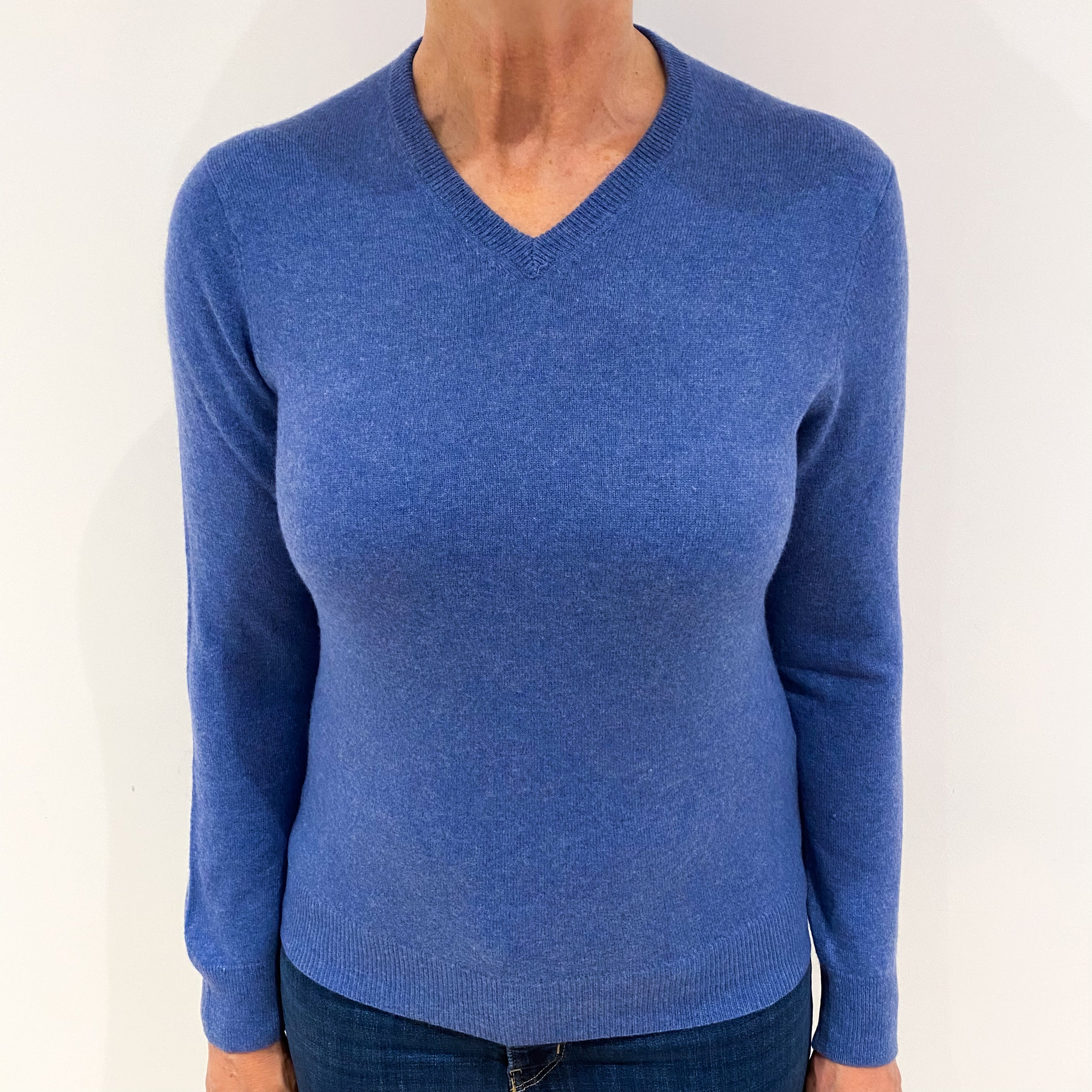 Denim Blue Cashmere V Neck Jumper Medium