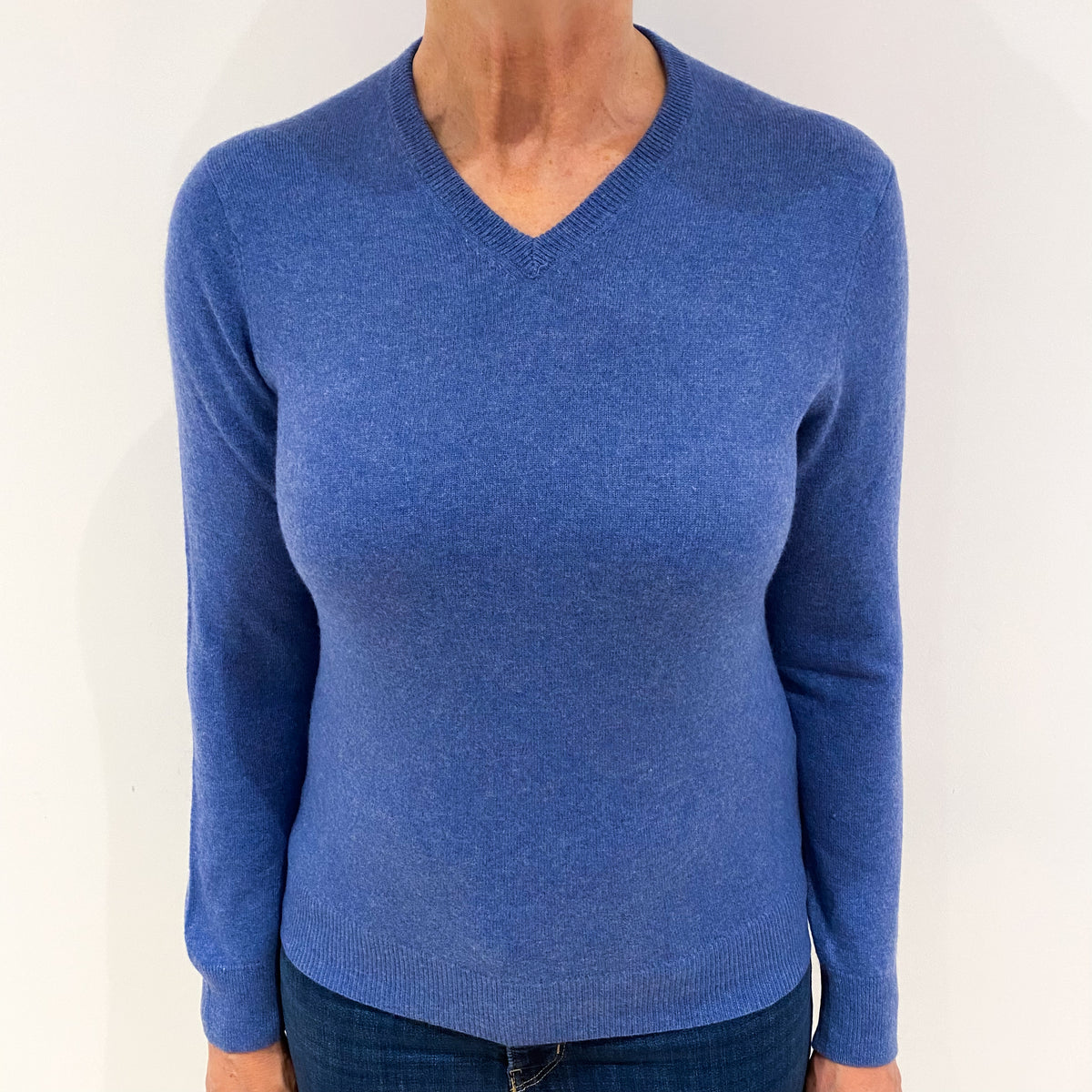 Denim Blue Cashmere V Neck Jumper Medium