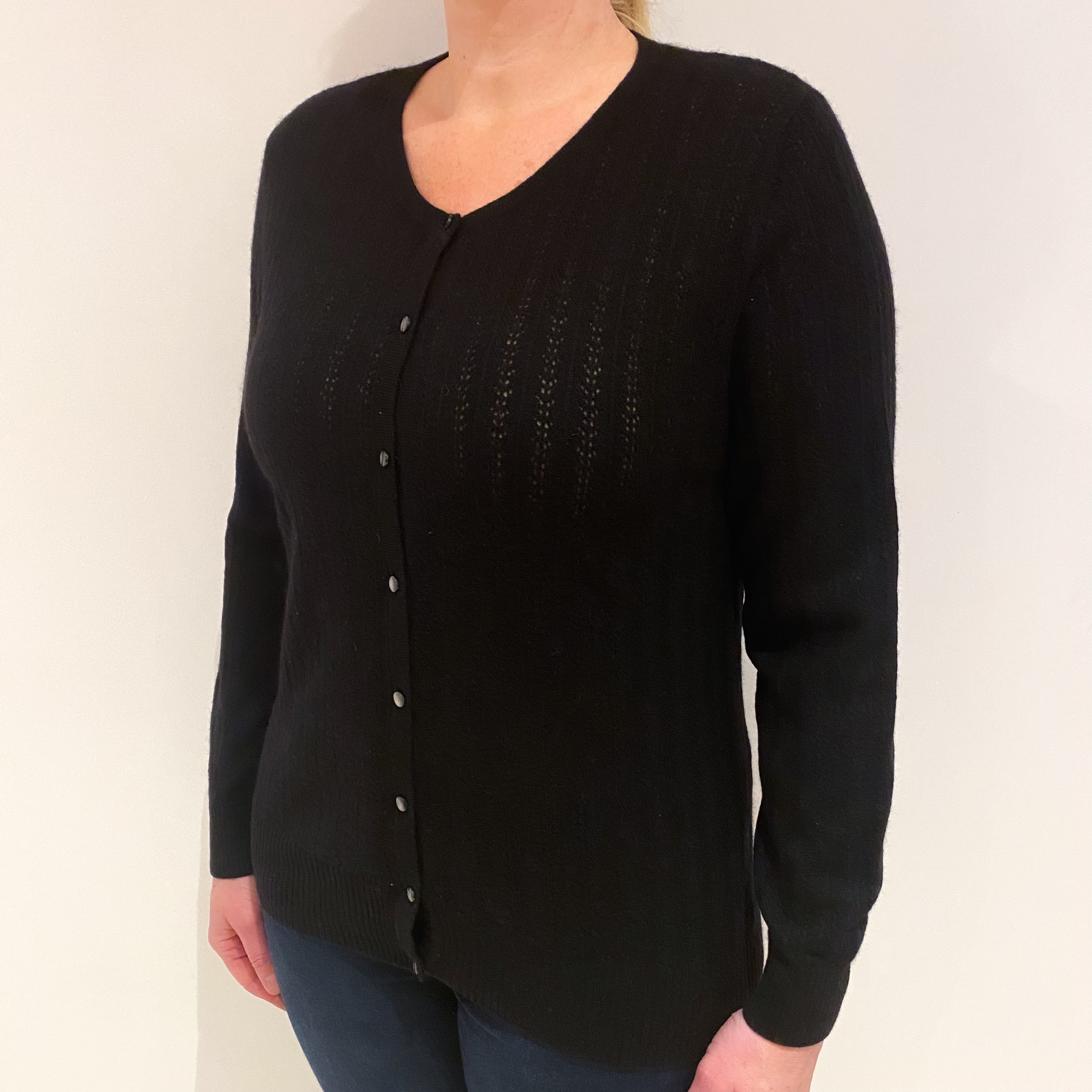 Black Lacy Cashmere Crew Cardigan Large