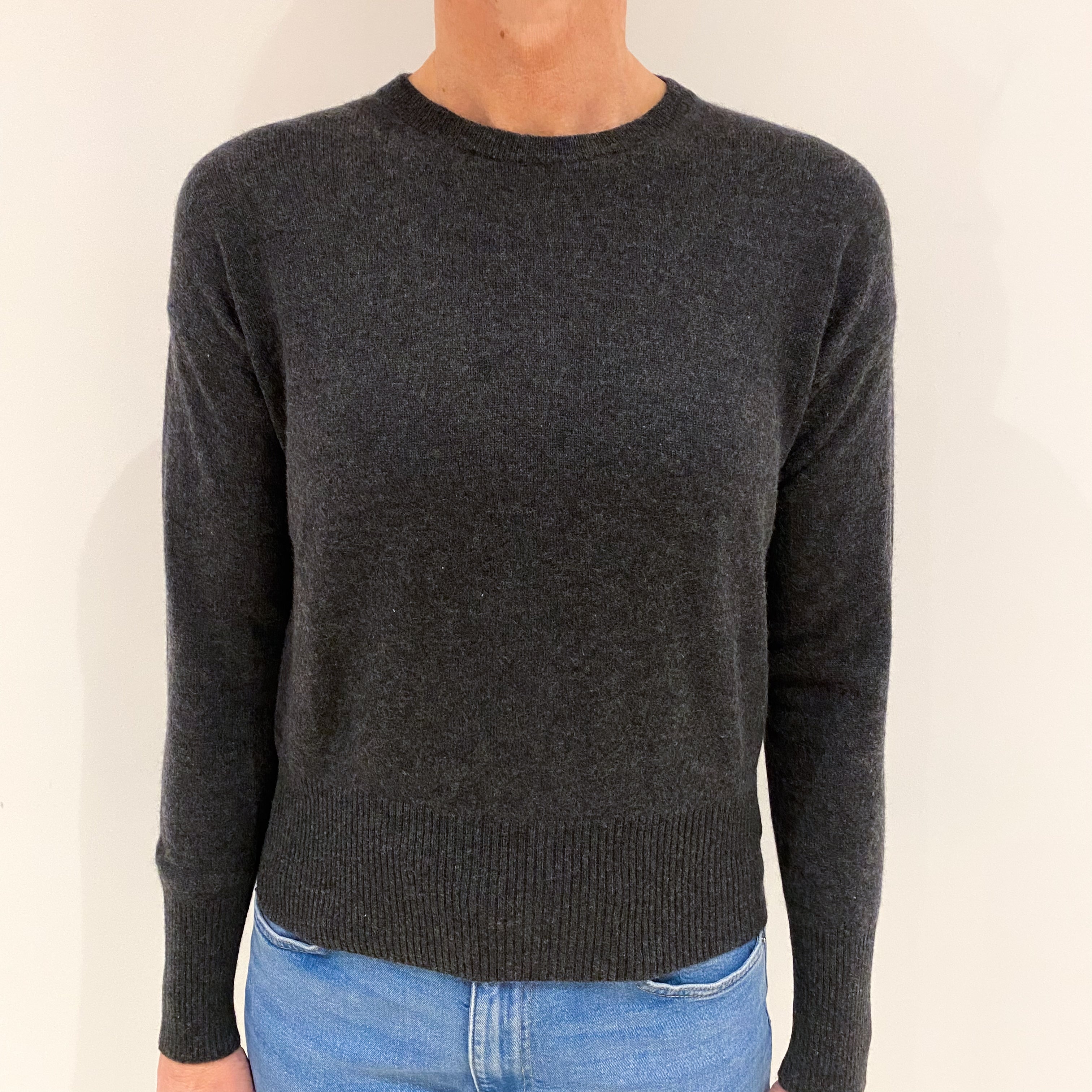 Dark Slate Grey Cashmere Crew Neck Jumper Small
