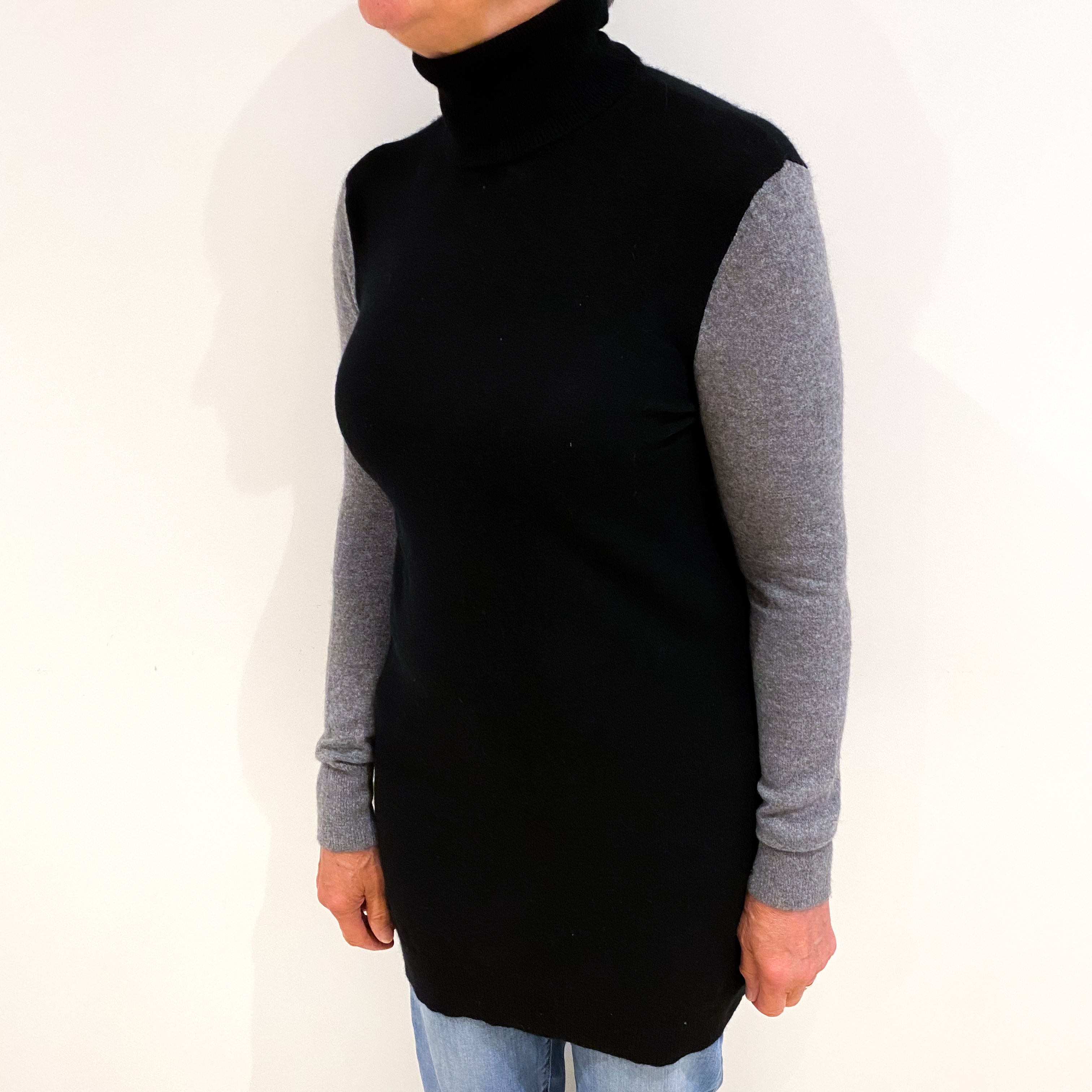 Black Cashmere Polo Neck Dress Medium
