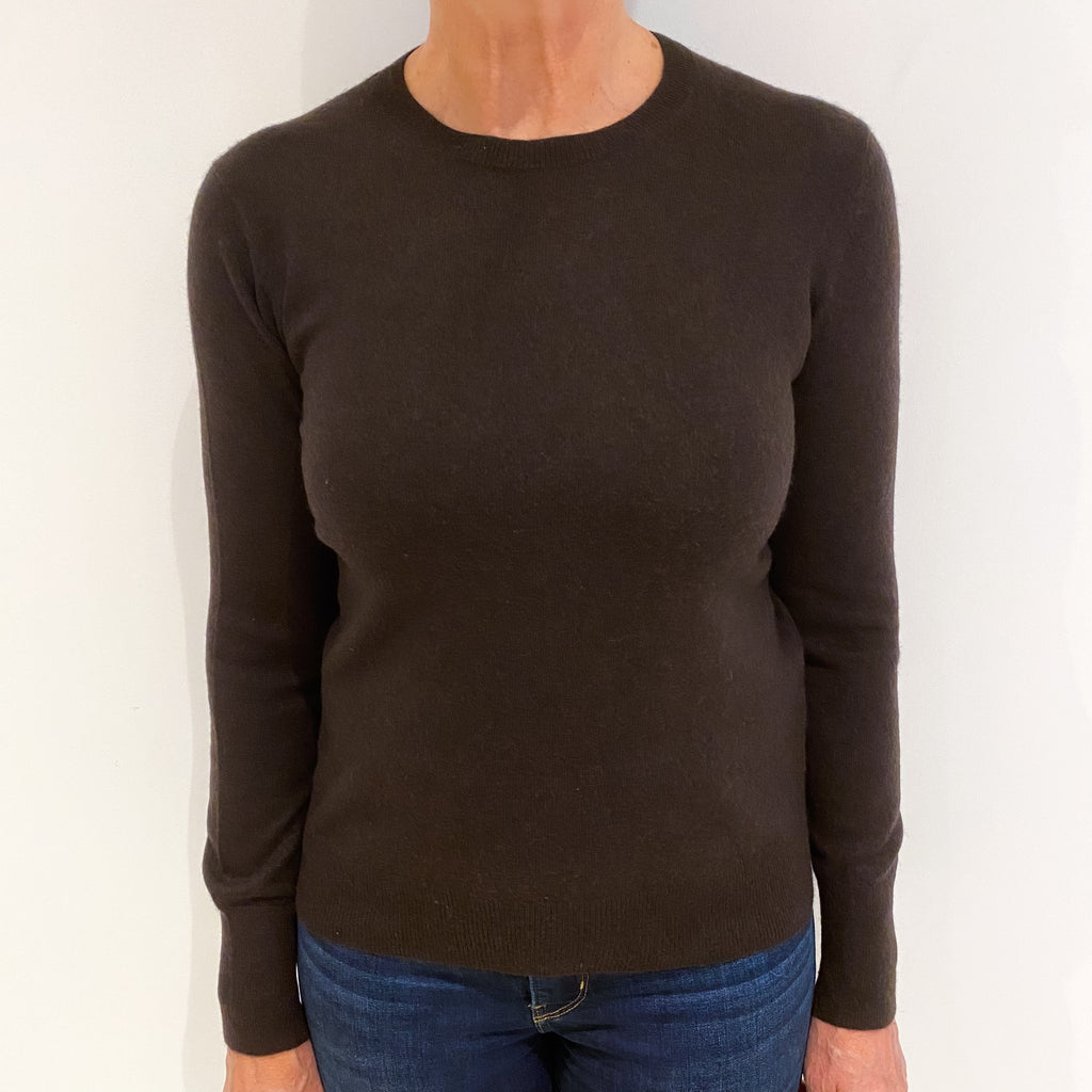 Dark Chocolate Brown Cashmere Crew Neck Jumper Medium