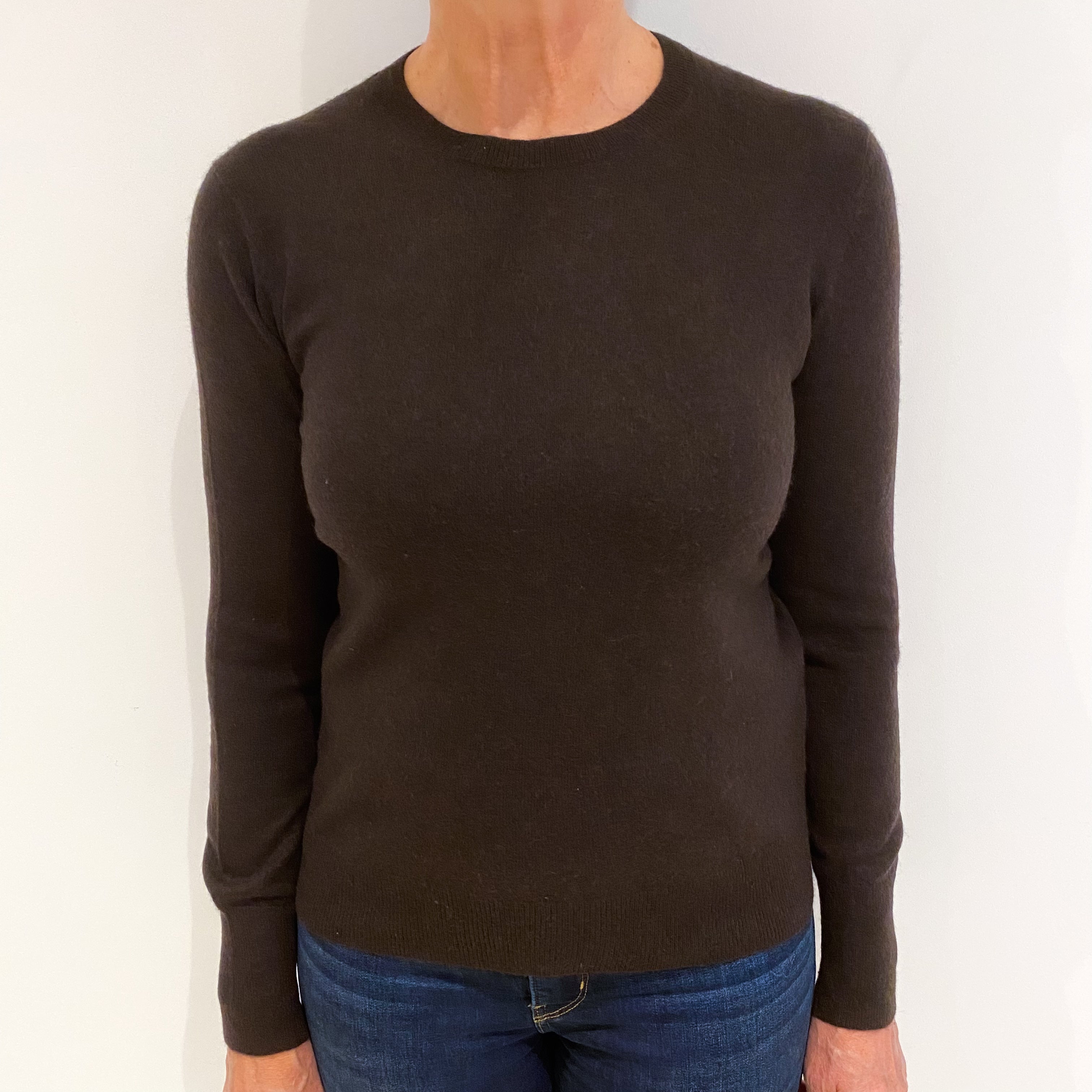Dark Chocolate Brown Cashmere Crew Neck Jumper Medium