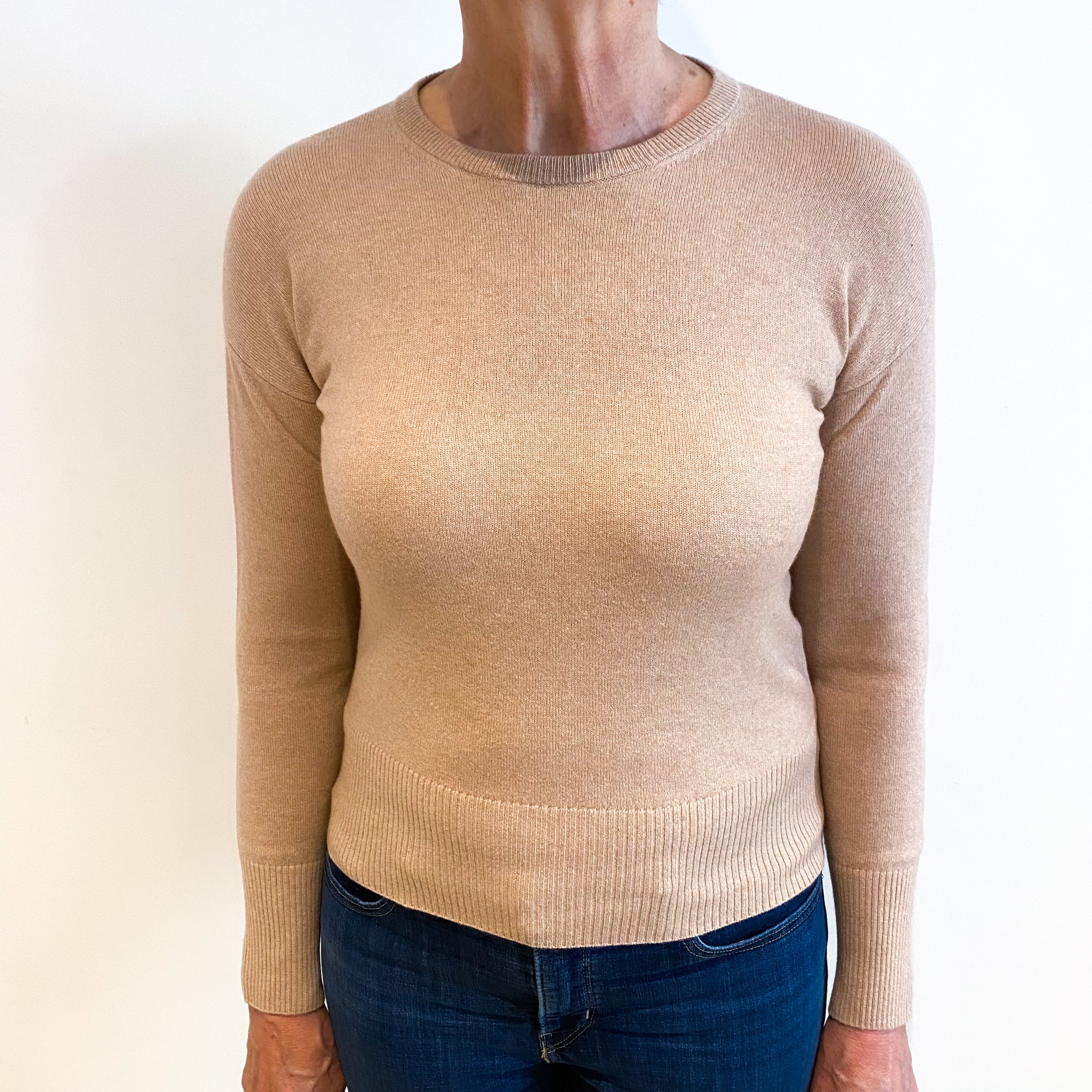 Buff Beige Cashmere Crew Neck Jumper Medium