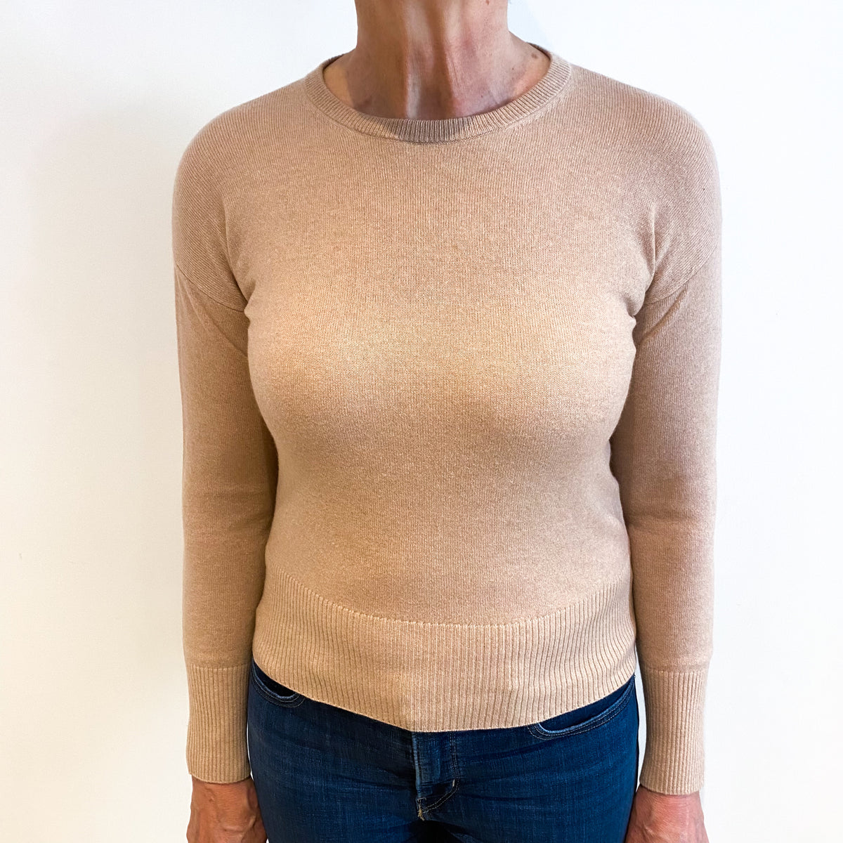 Buff Beige Cashmere Crew Neck Jumper Medium