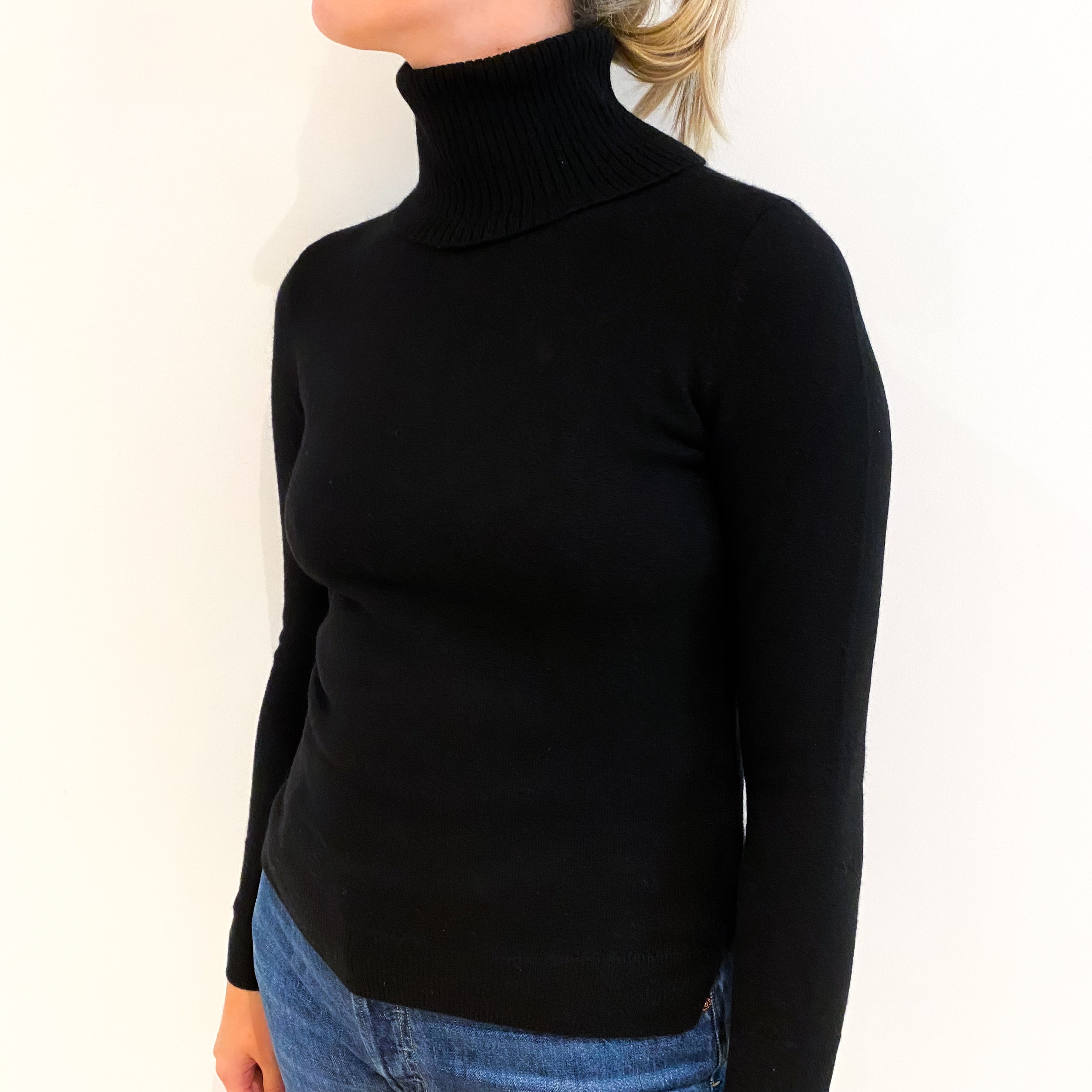 Black Cashmere Polo Neck Jumper Small