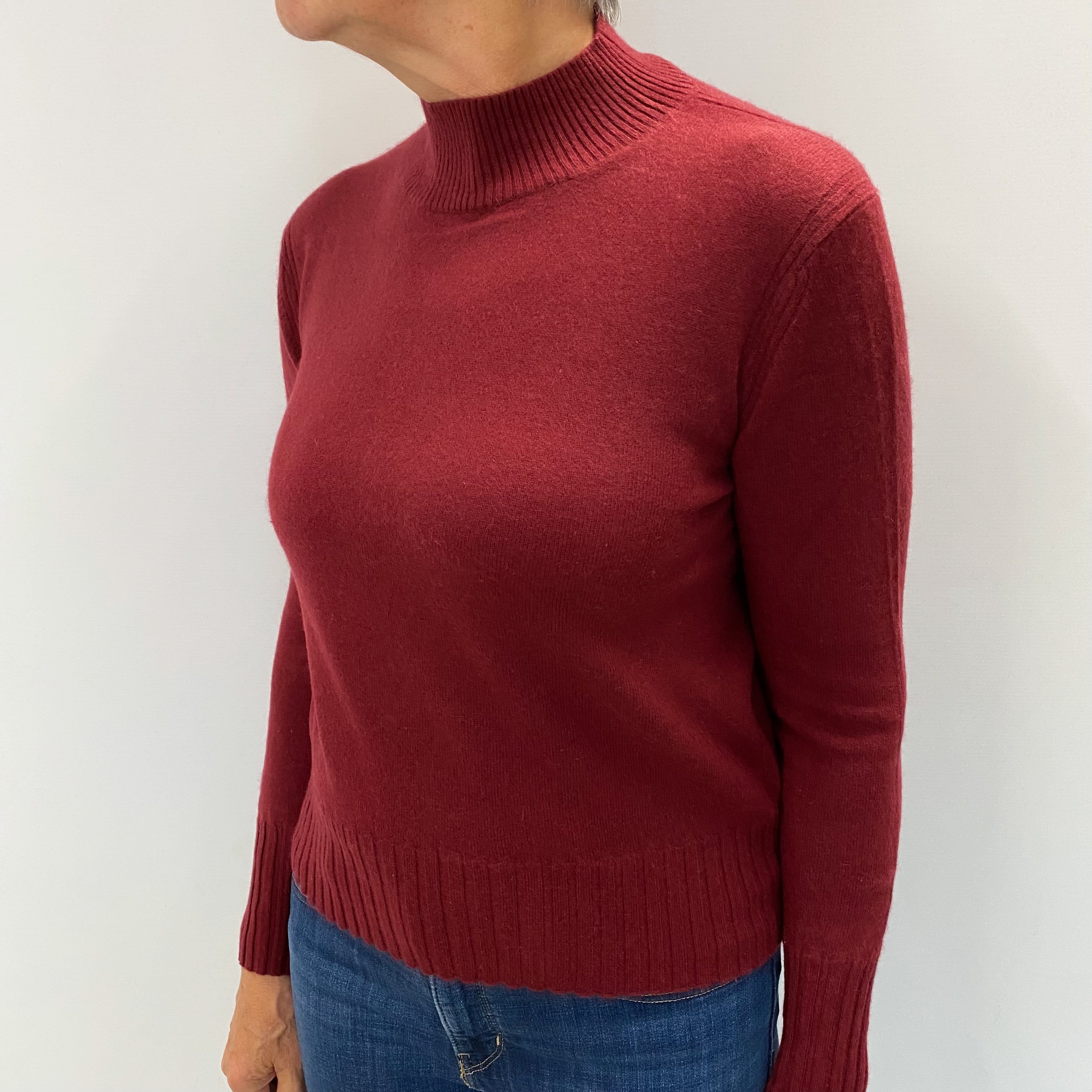 Burgundy Red Cashmere Turtle Neck Jumper Medium