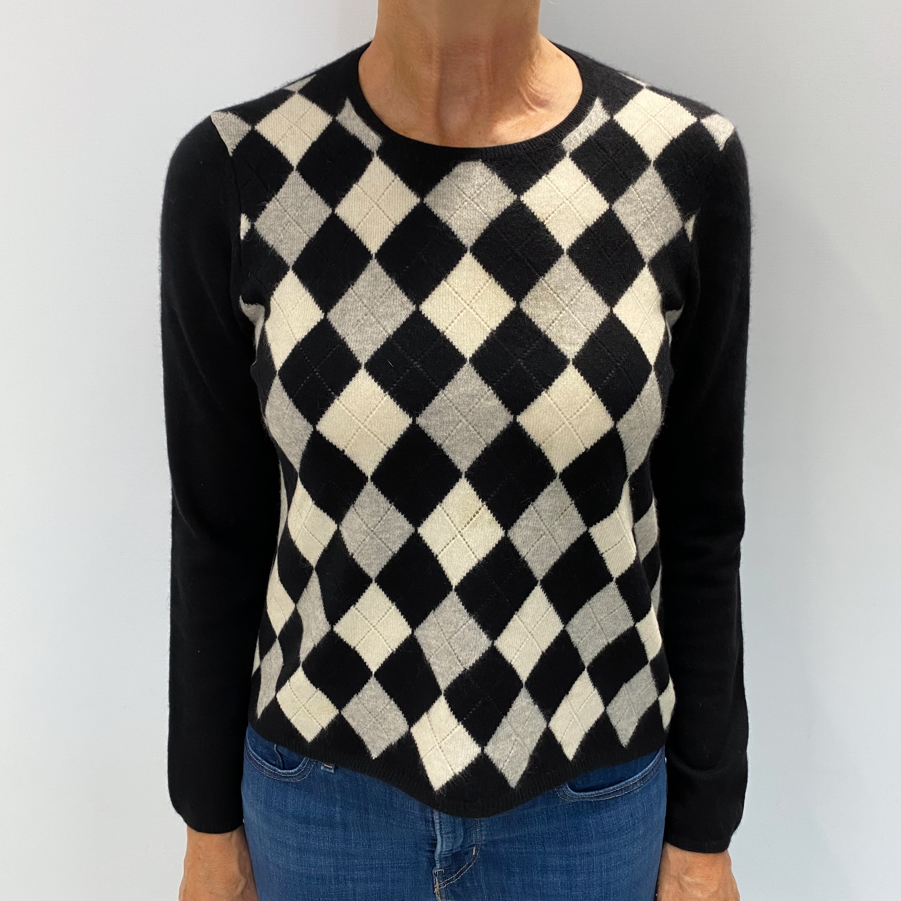 Black Ivory Diamond Cashmere Crew Neck Jumper Medium
