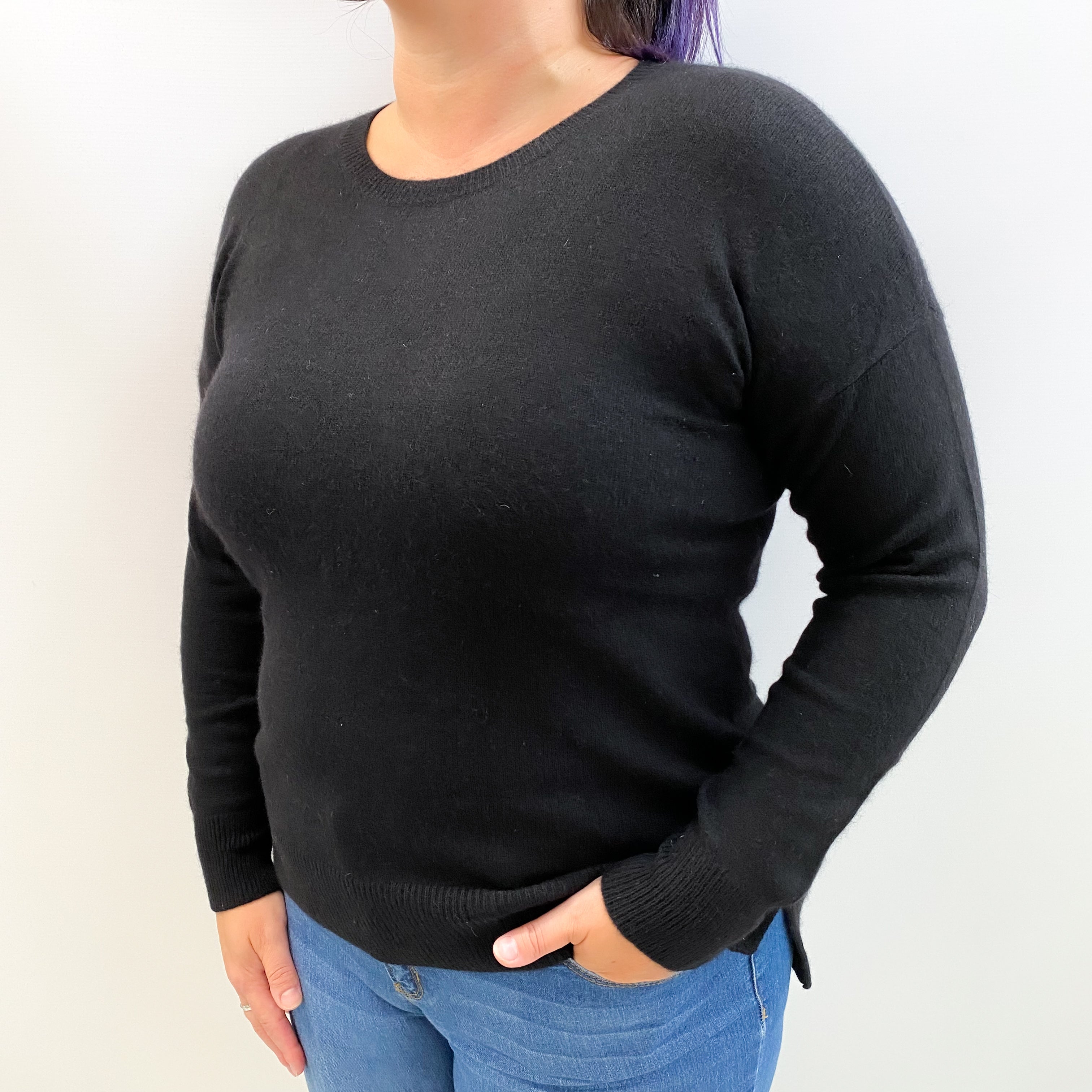 Black Cashmere Crew Neck Jumper Large
