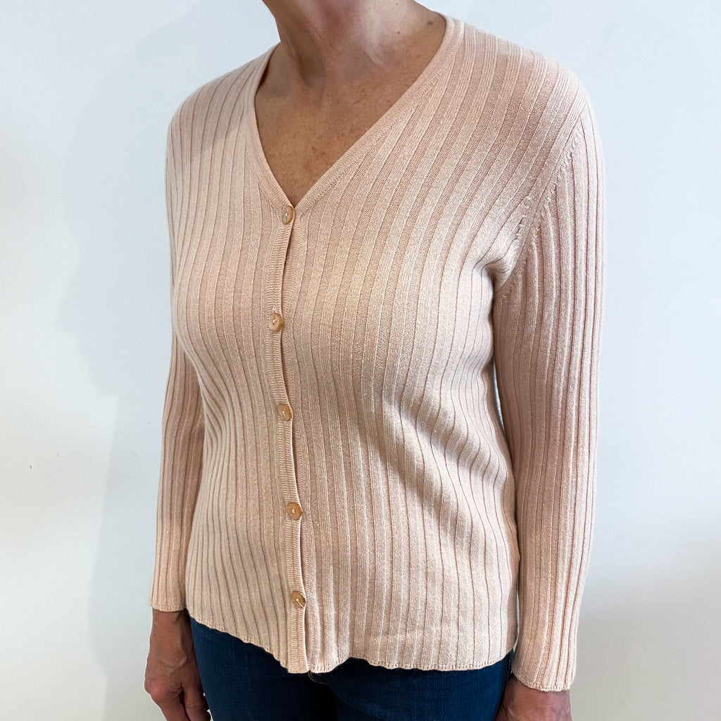 Marl Shell Pink Ribbed Cashmere V Neck Cardigan Medium