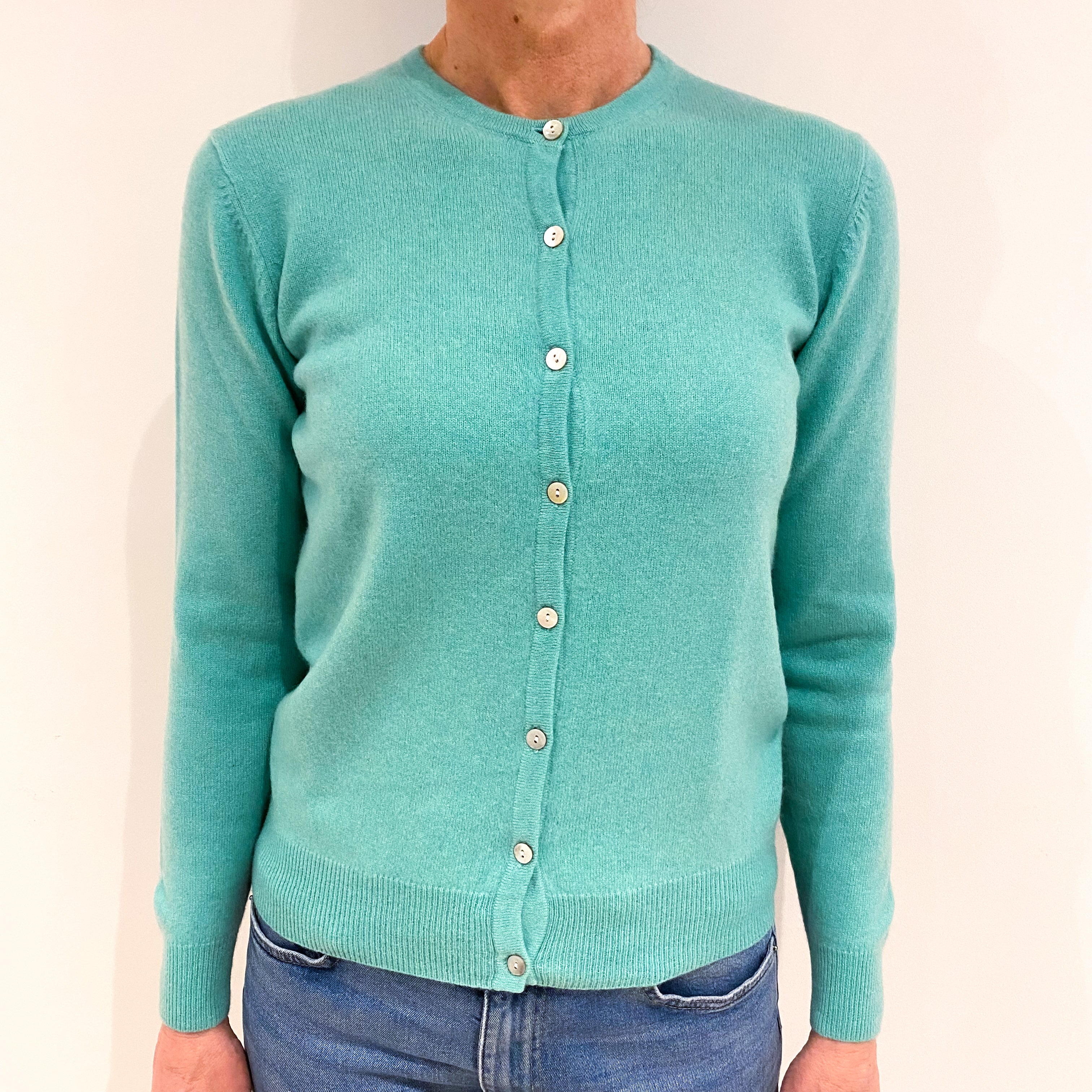 Mint Green Cashmere Crew Neck Cardigan Small