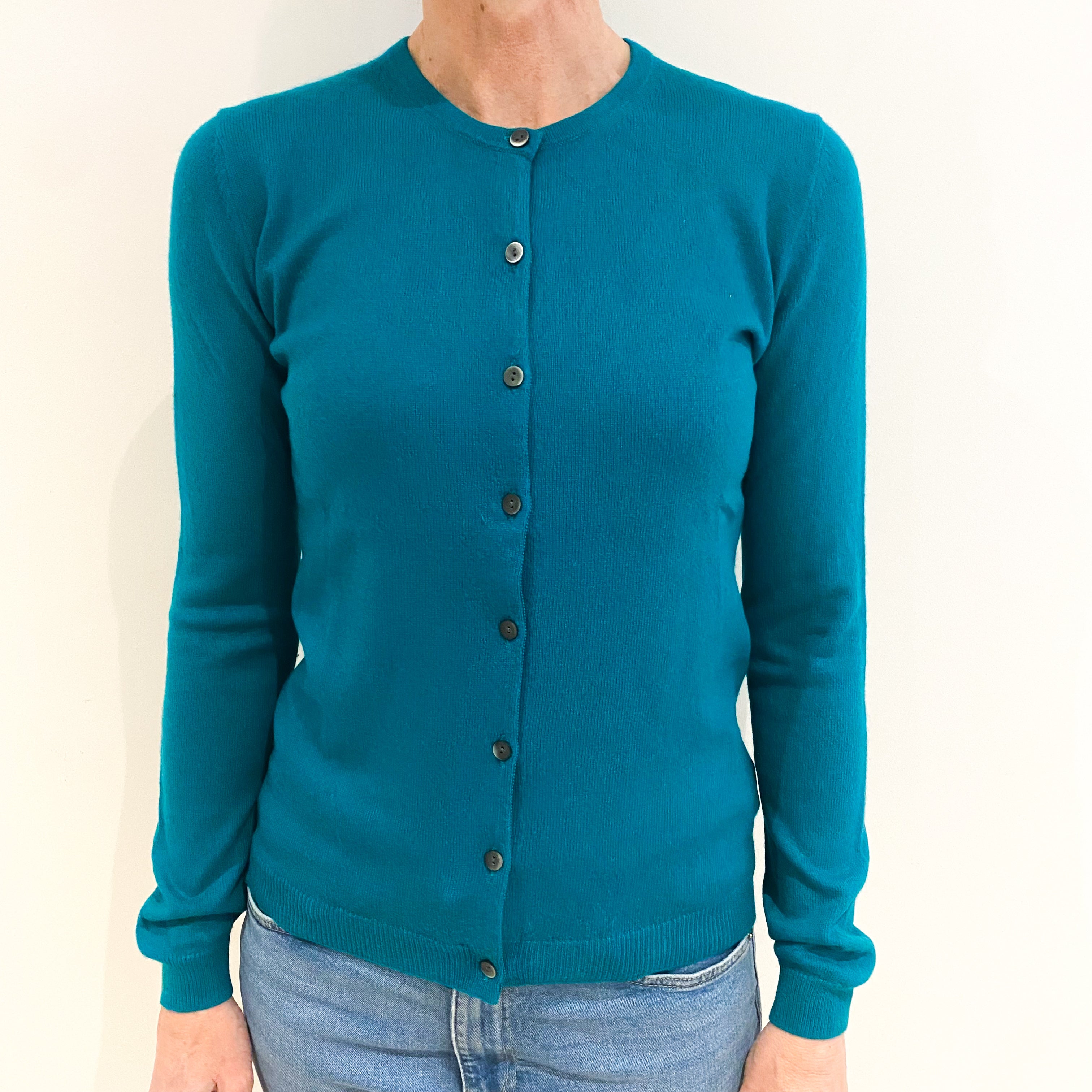 Jade Green Cashmere Crew Neck Cardigan Small