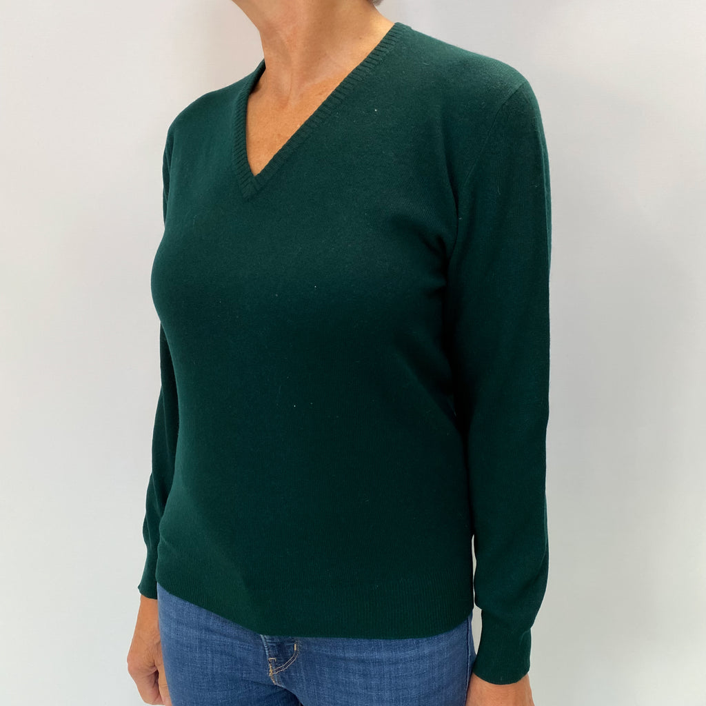 Vintage Green Cashmere V Neck Jumper Medium