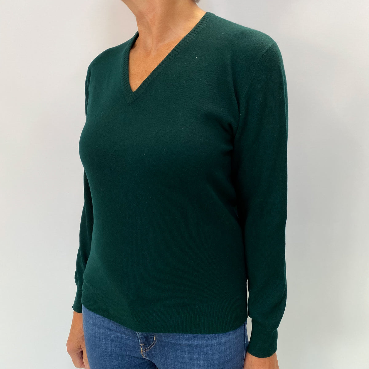 Vintage Green Cashmere V Neck Jumper Medium