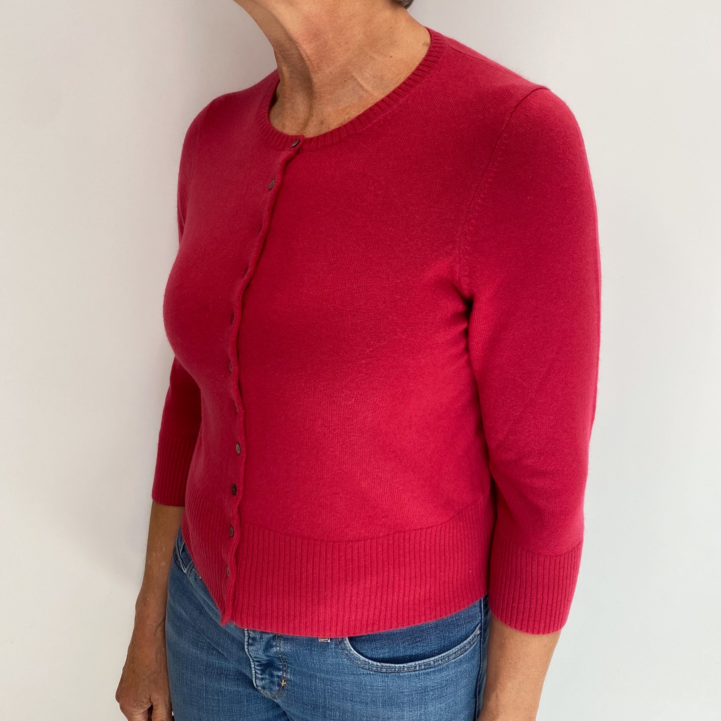 Ruby Red Cashmere Crew Neck Cardigan Medium