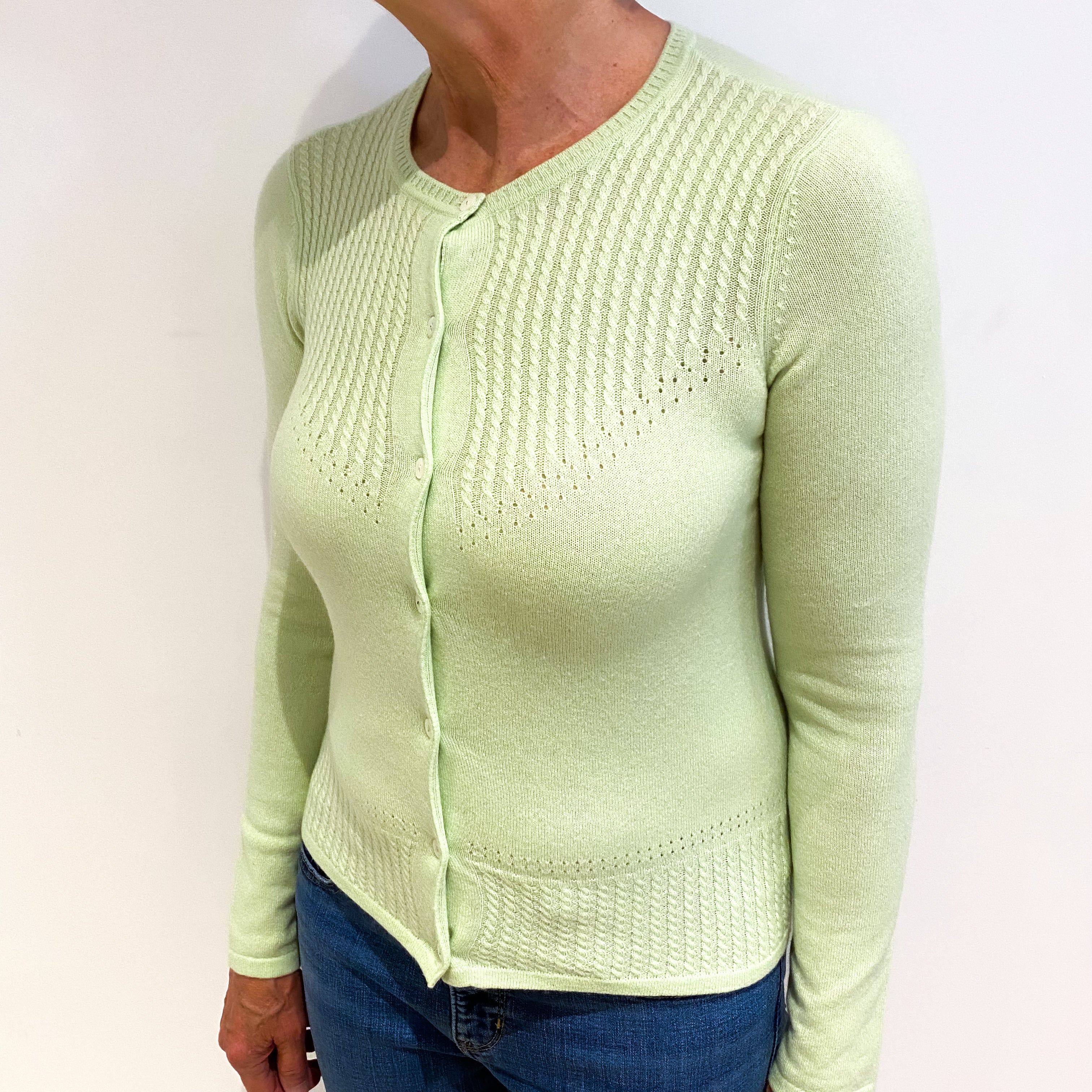 Celery Green Cashmere Cardigan Medium