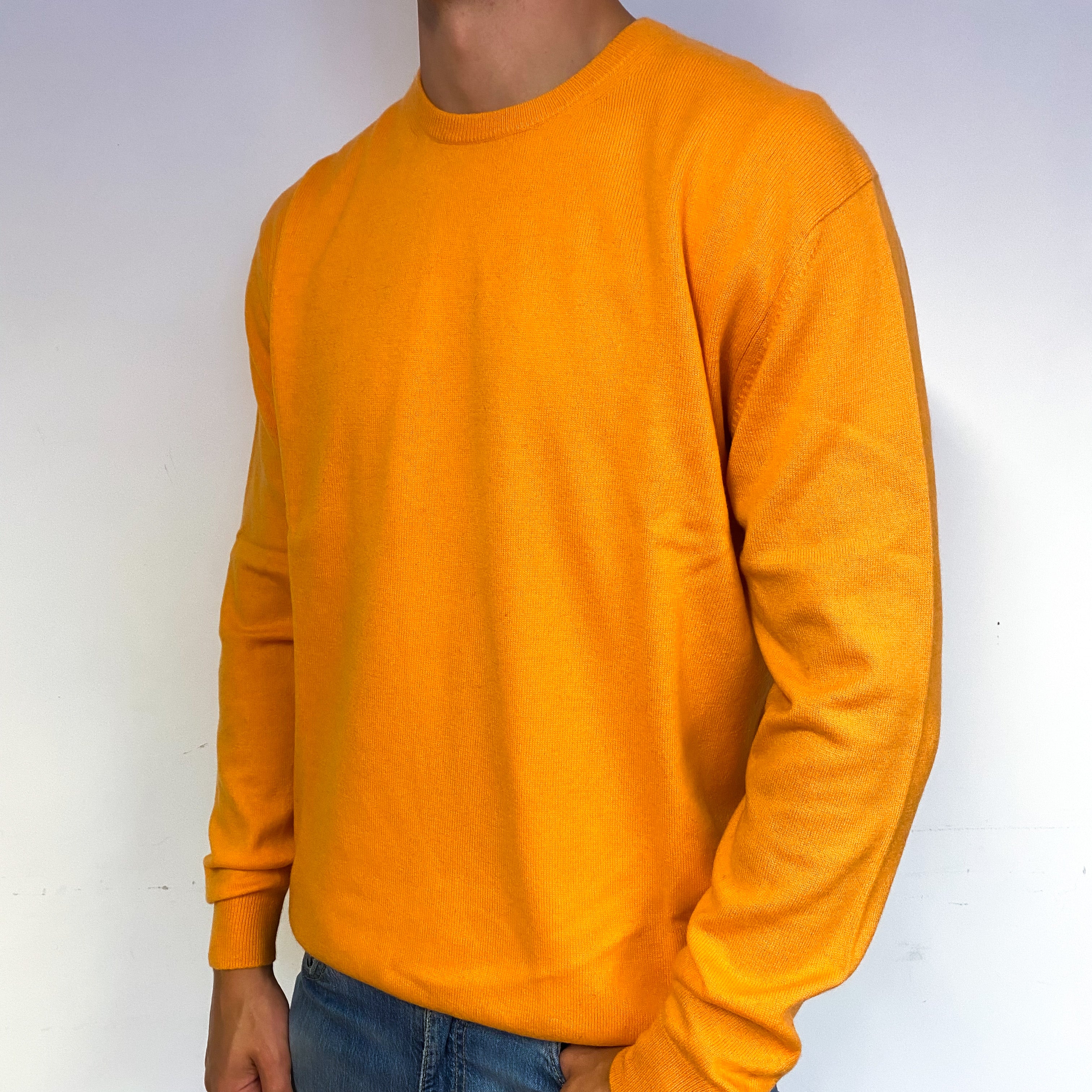 Men's Marigold Orange Cashmere Crew Neck Jumper Extra Extra Large