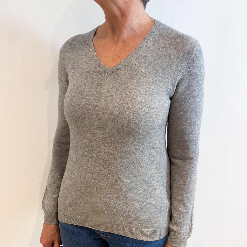 Smoke Grey Cashmere V Neck Jumper Medium