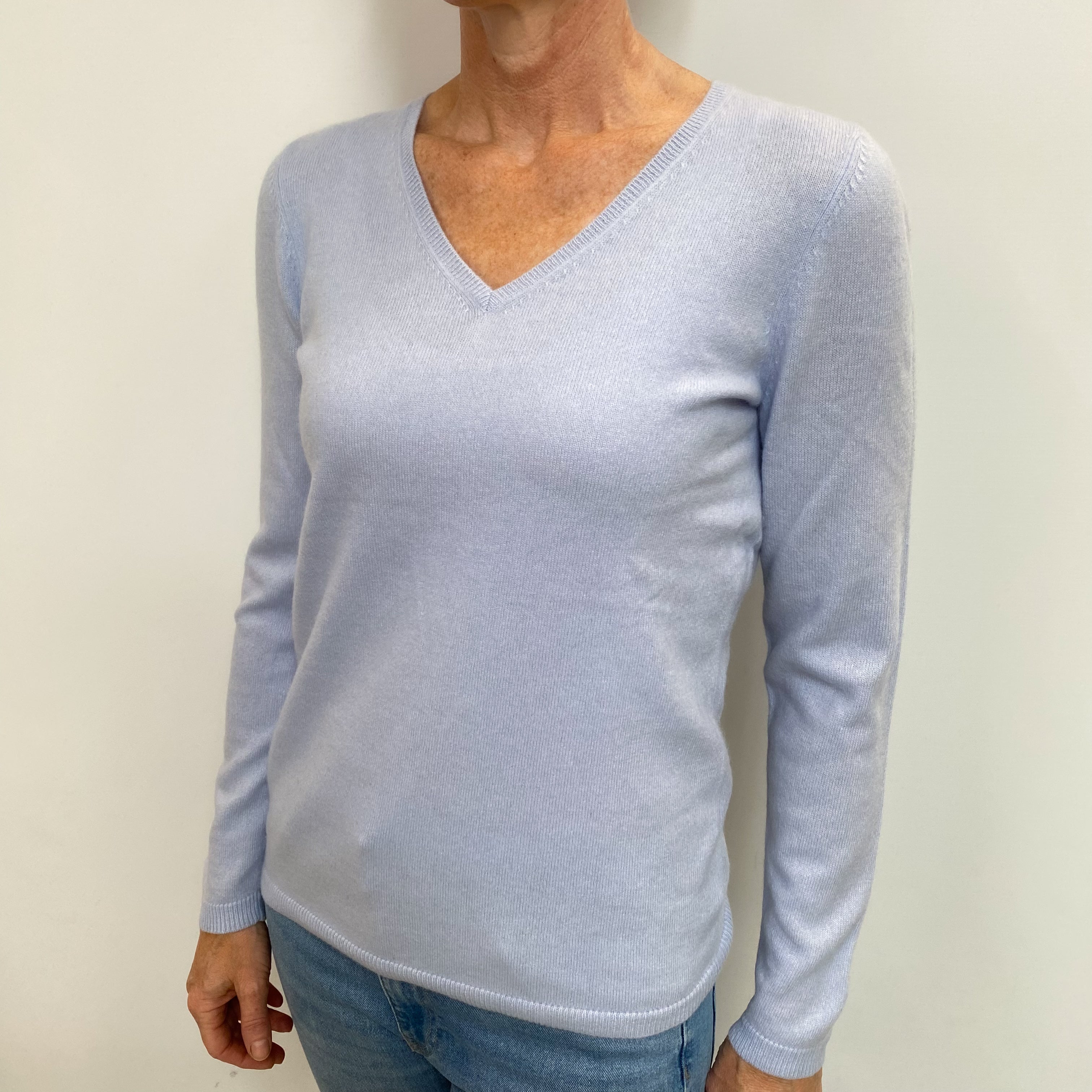 Powder Blue Cashmere V Neck Jumper Small