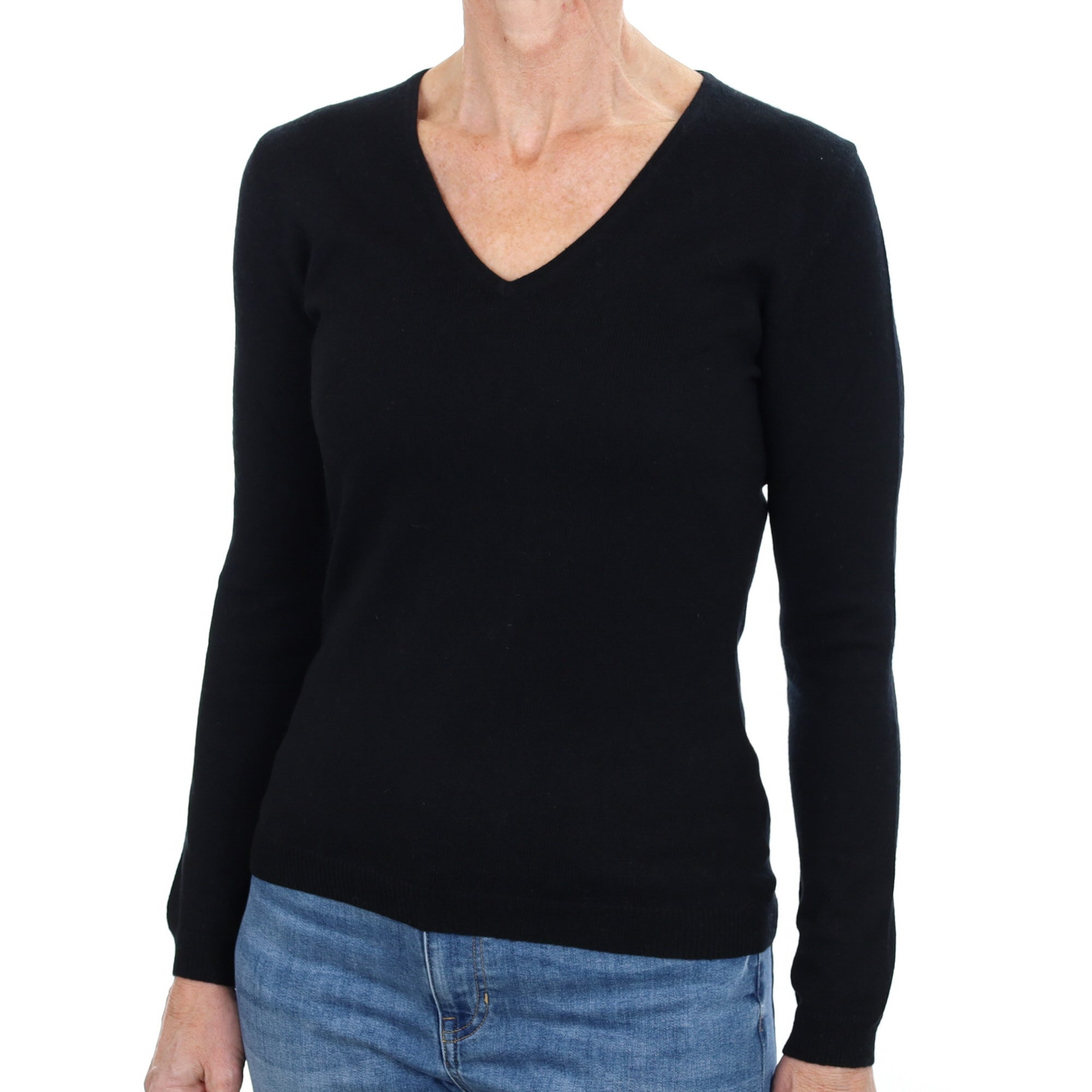 Black Cashmere V Neck Jumper Small