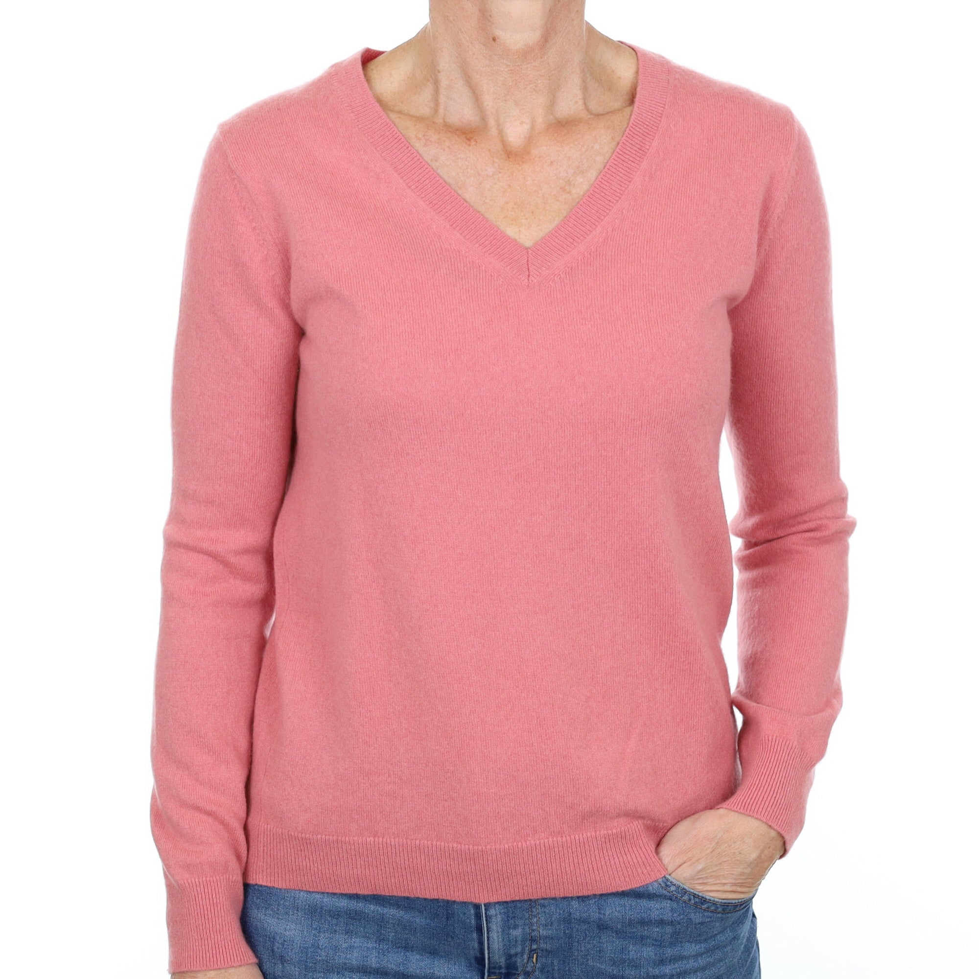 Flamingo Pink Cashmere V Neck Jumper Small