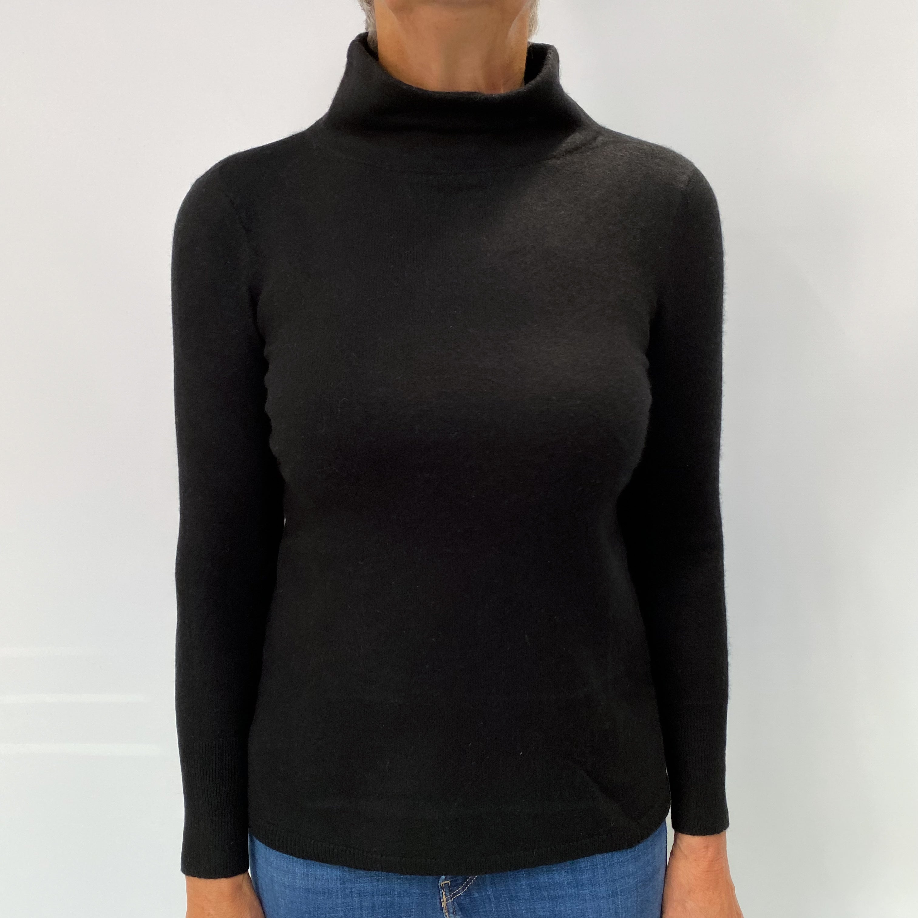 Black Cashmere Funnel Neck Jumper Medium