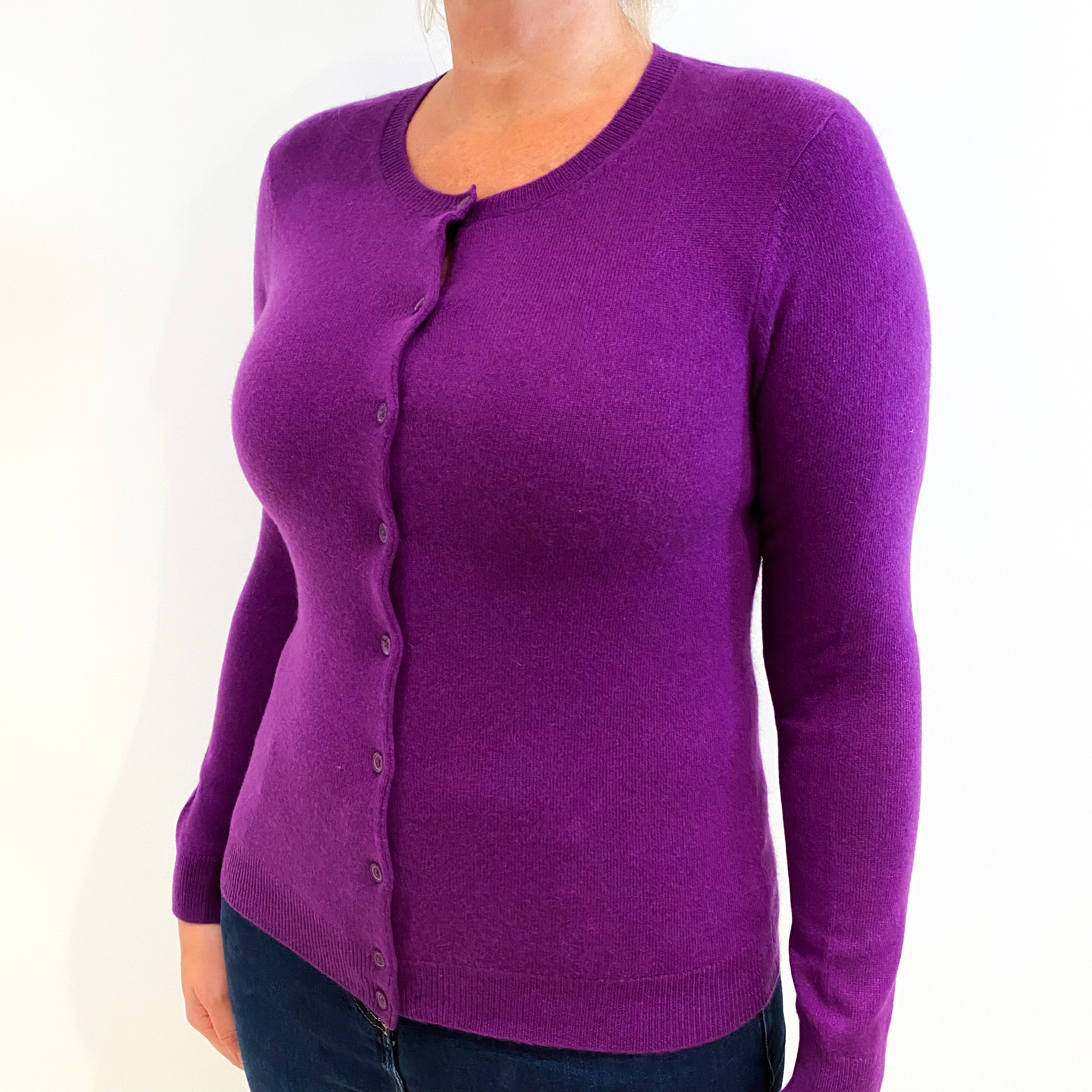 Pansy Purple Cashmere Crew Neck Cardigan Large
