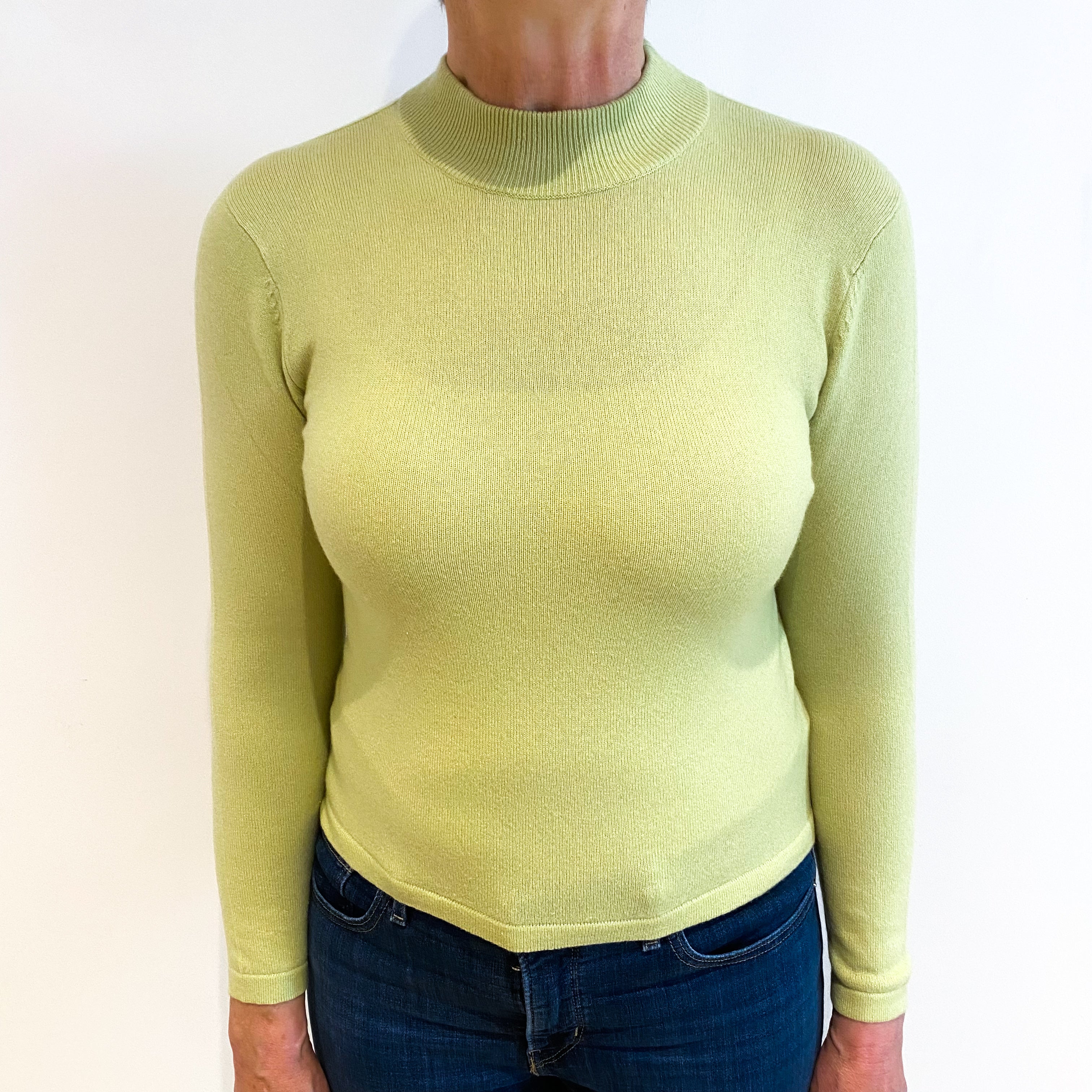 Pistachio Green Cashmere Turtle Neck Jumper Medium