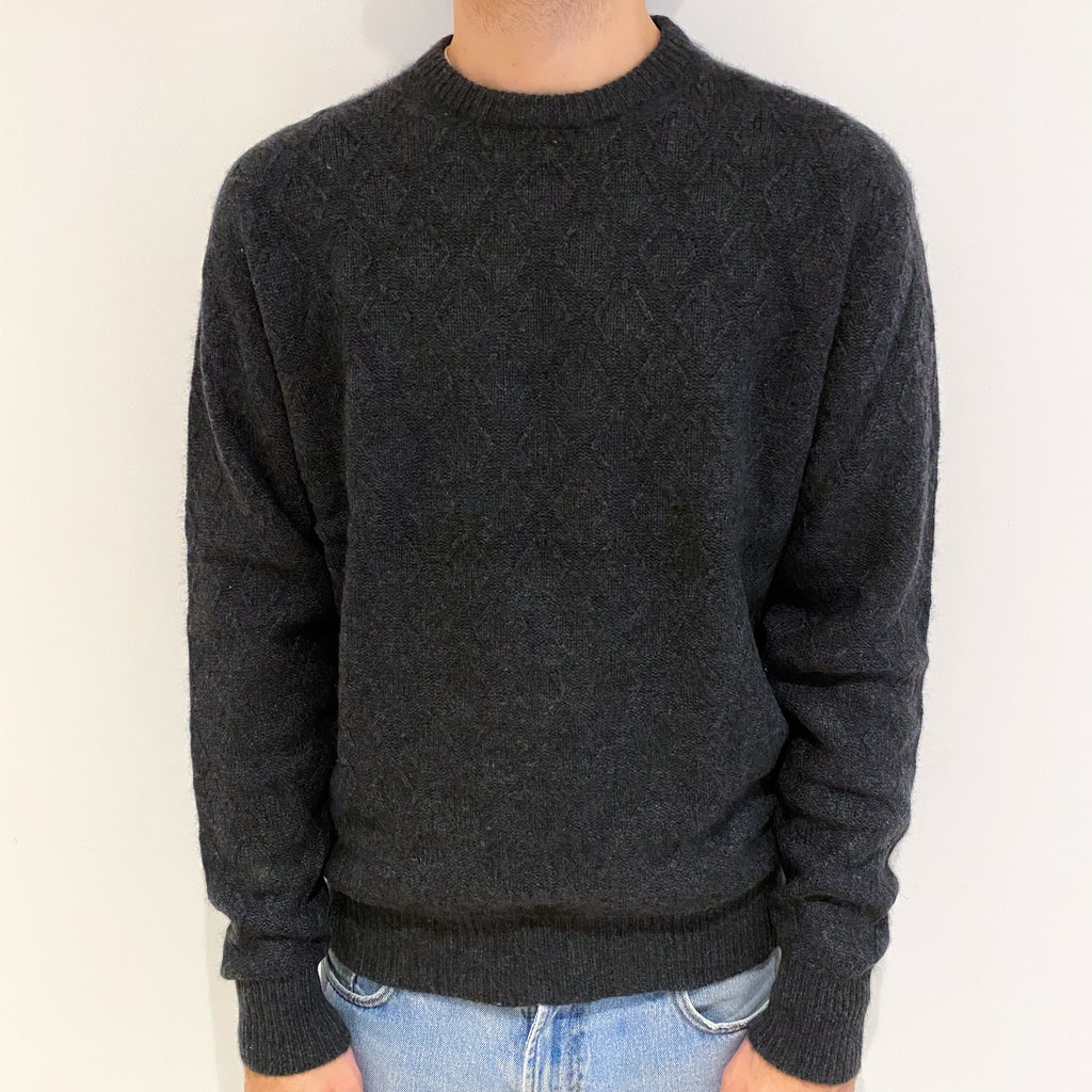 Men's Dark Grey Cashmere Crew Neck Jumper Large
