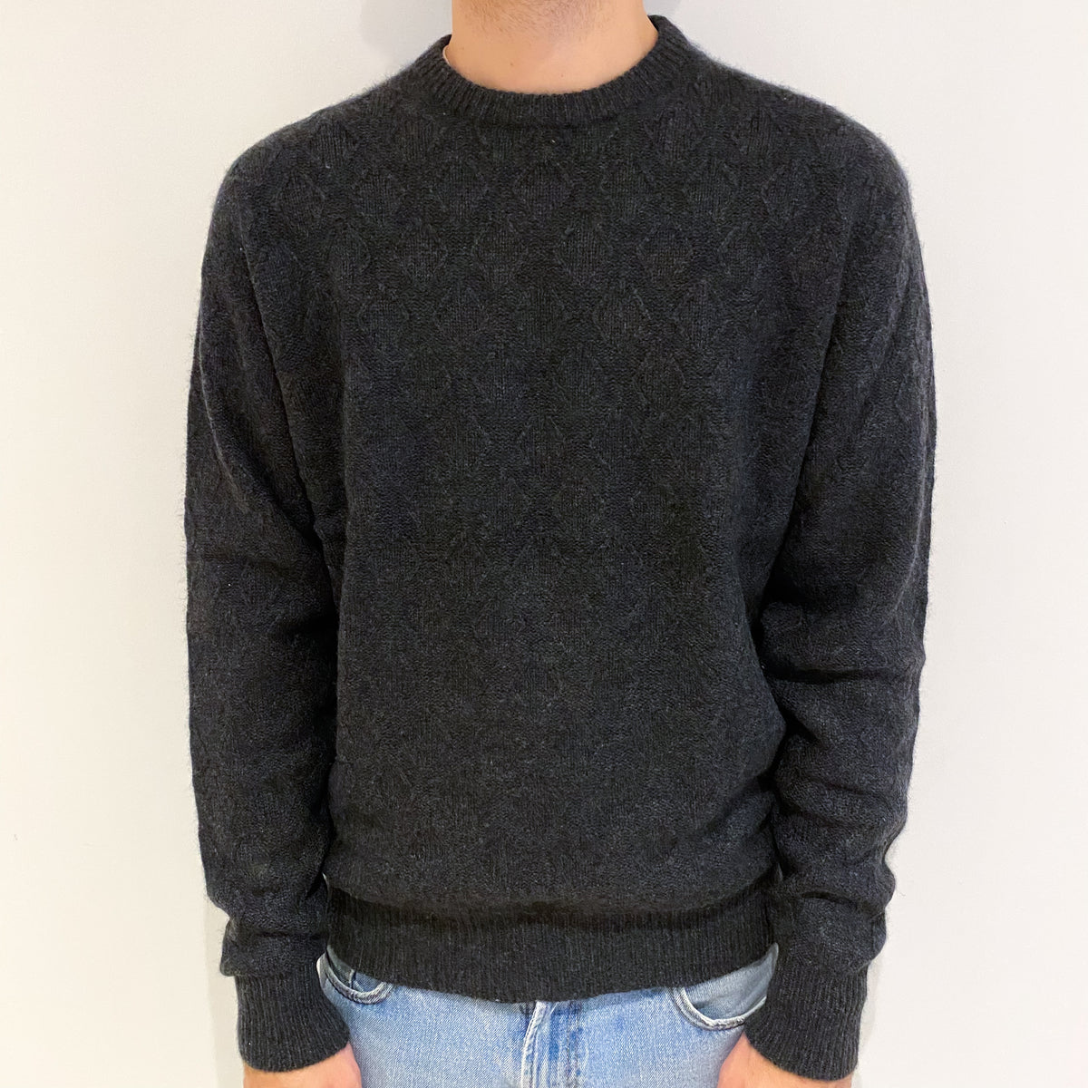 Men's Dark Grey Cashmere Crew Neck Jumper Large