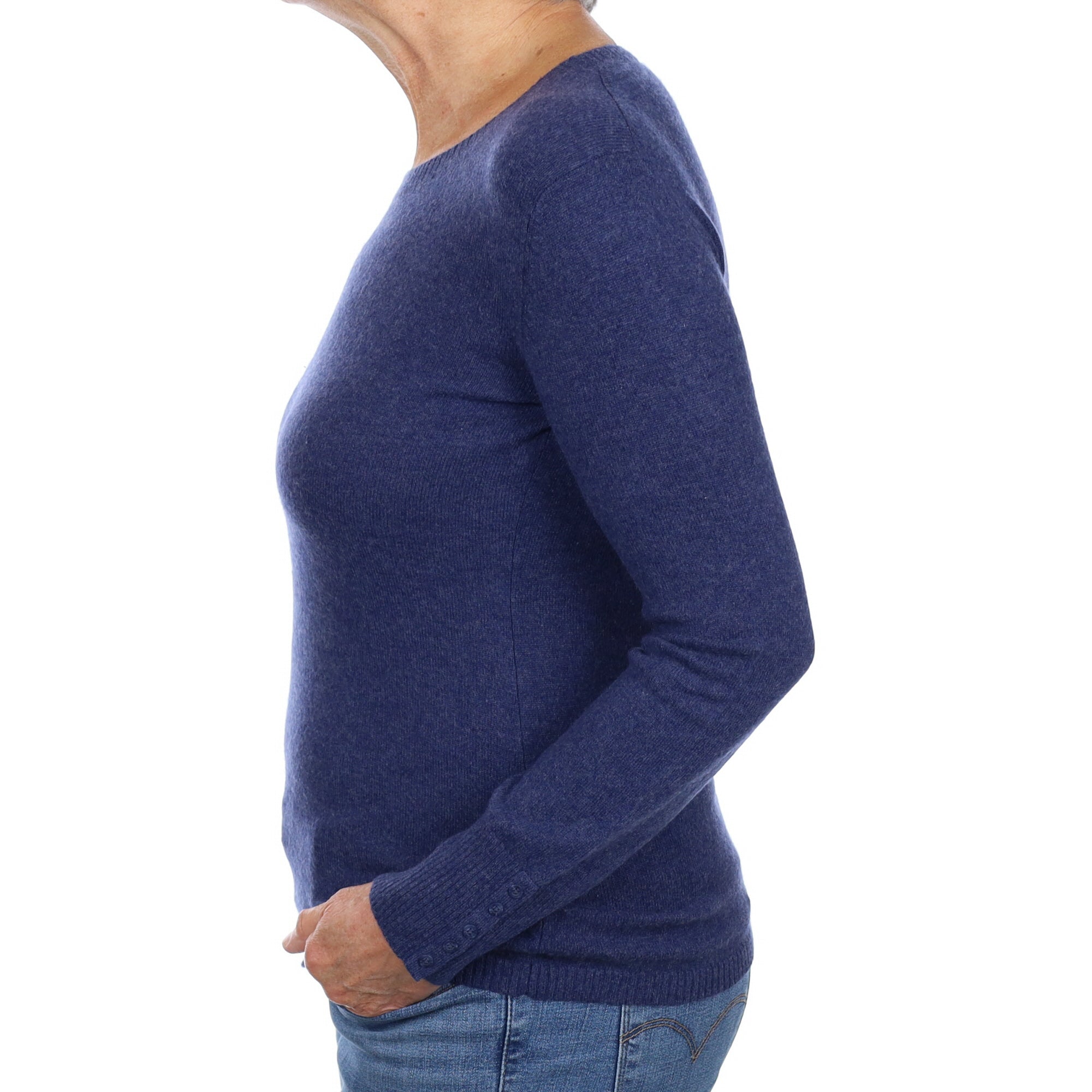 Yorn Deep Denim Blue Cashmere Crew Neck Jumper Medium