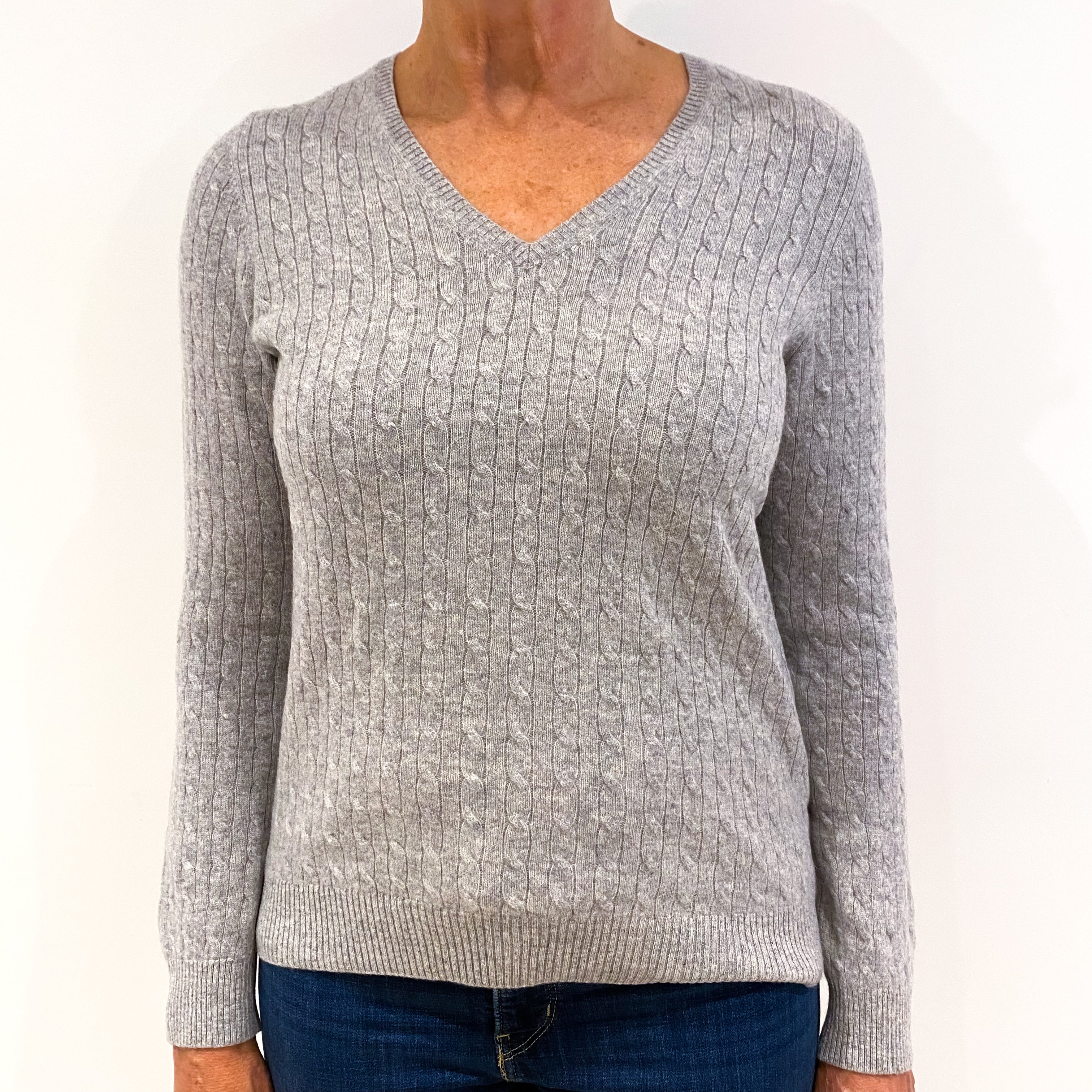 Smoke Grey Cashmere V-Neck Jumper Medium