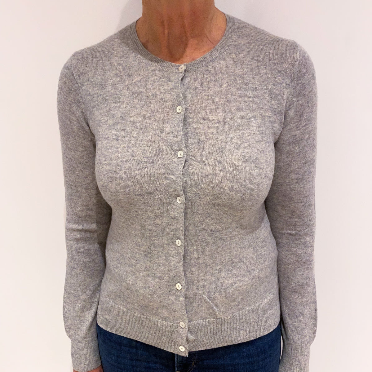 Smoke Grey Cashmere Crew Neck Cardigan Medium