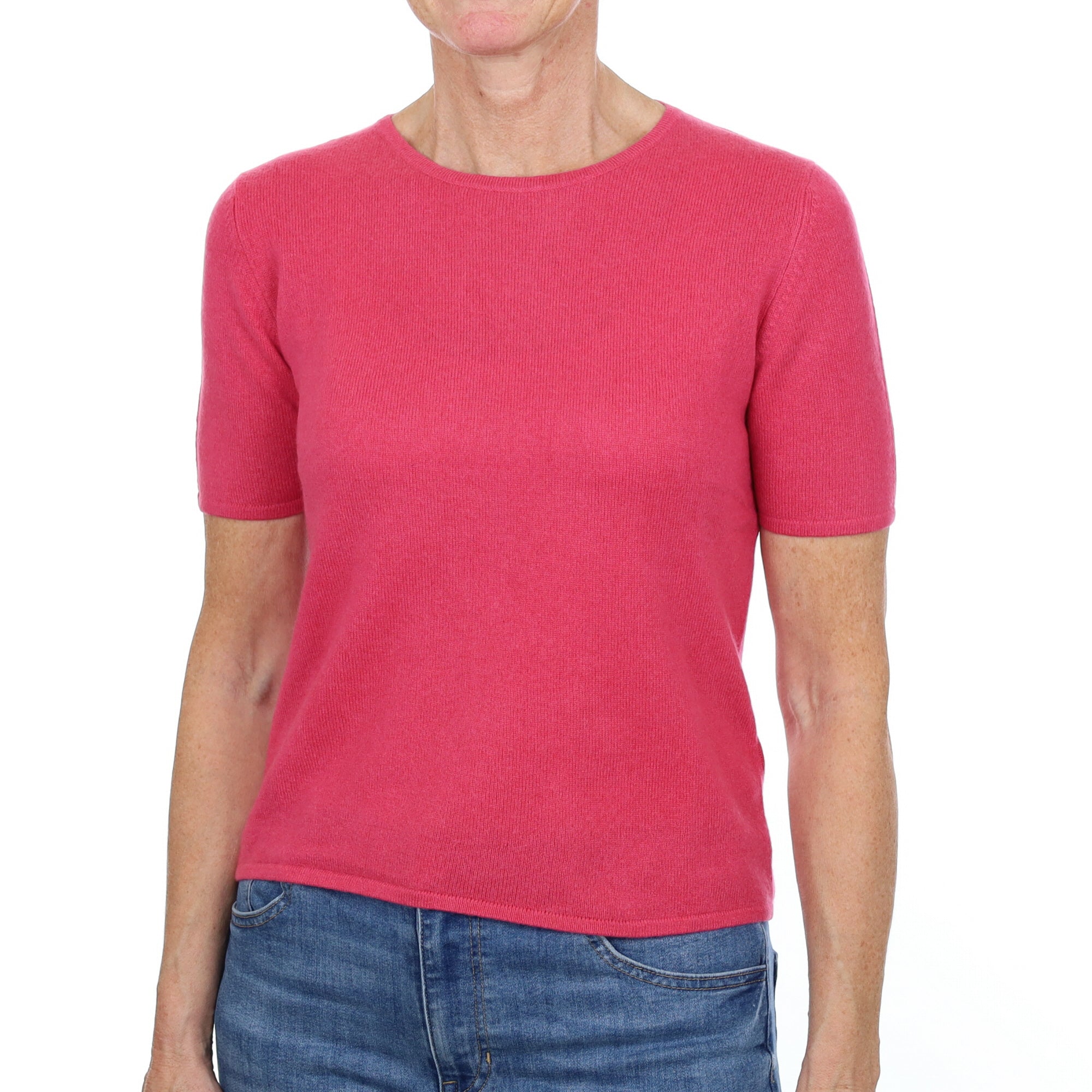 Rose Pink Cashmere Crew Neck Short Sleeved Jumper Small