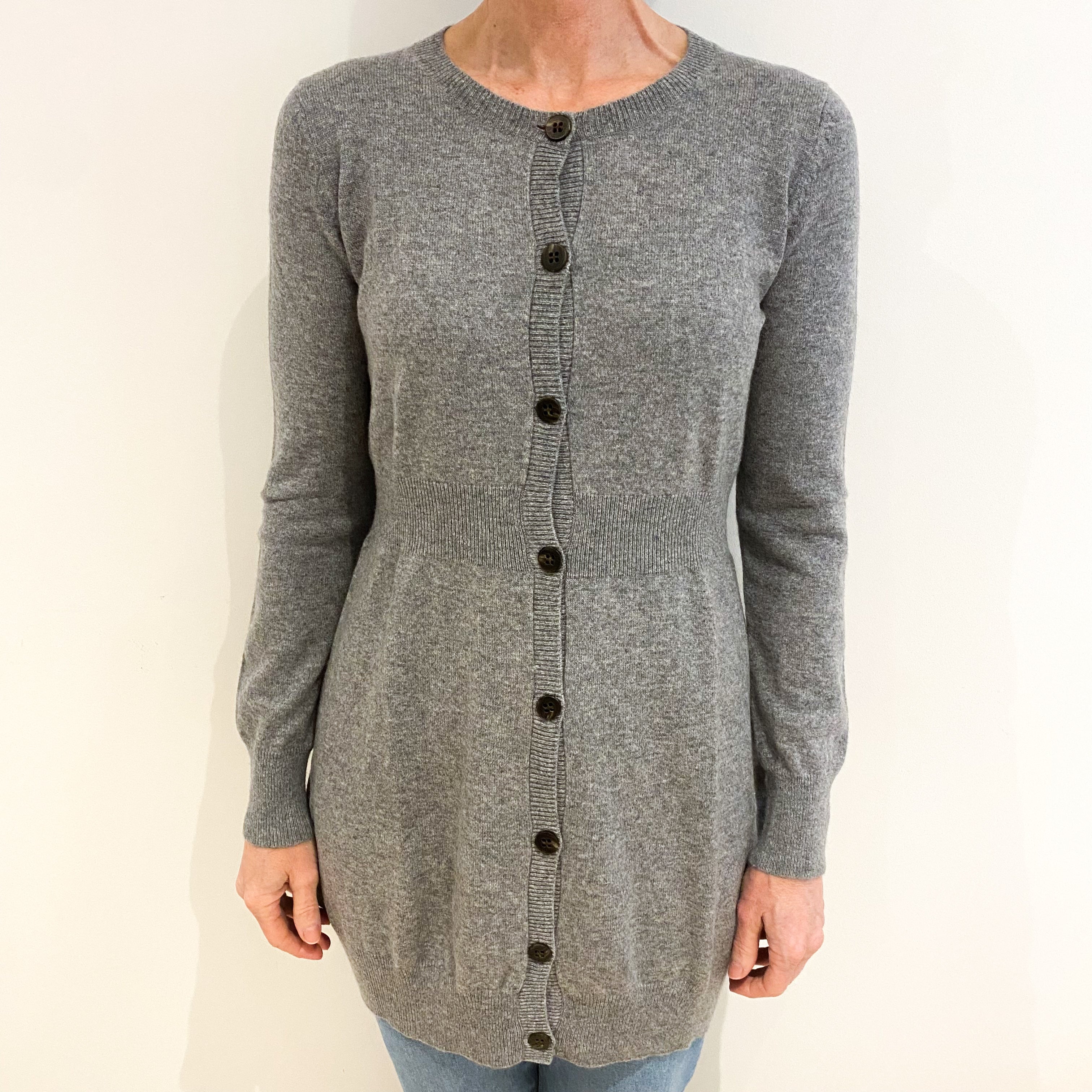 Ash Grey Cashmere Crew Neck Cardigan Small