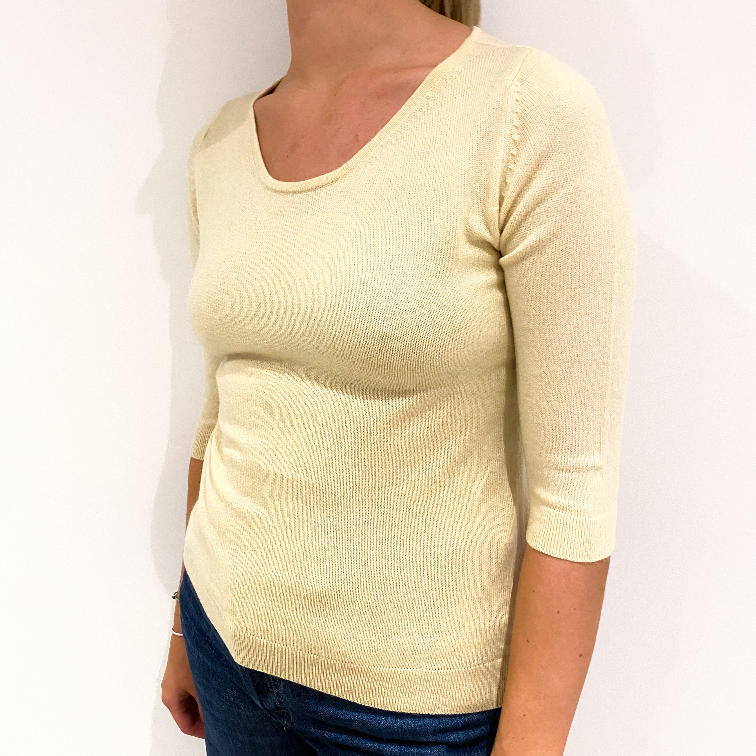 Pale Yellow Cashmere Crew Neck Jumper Small