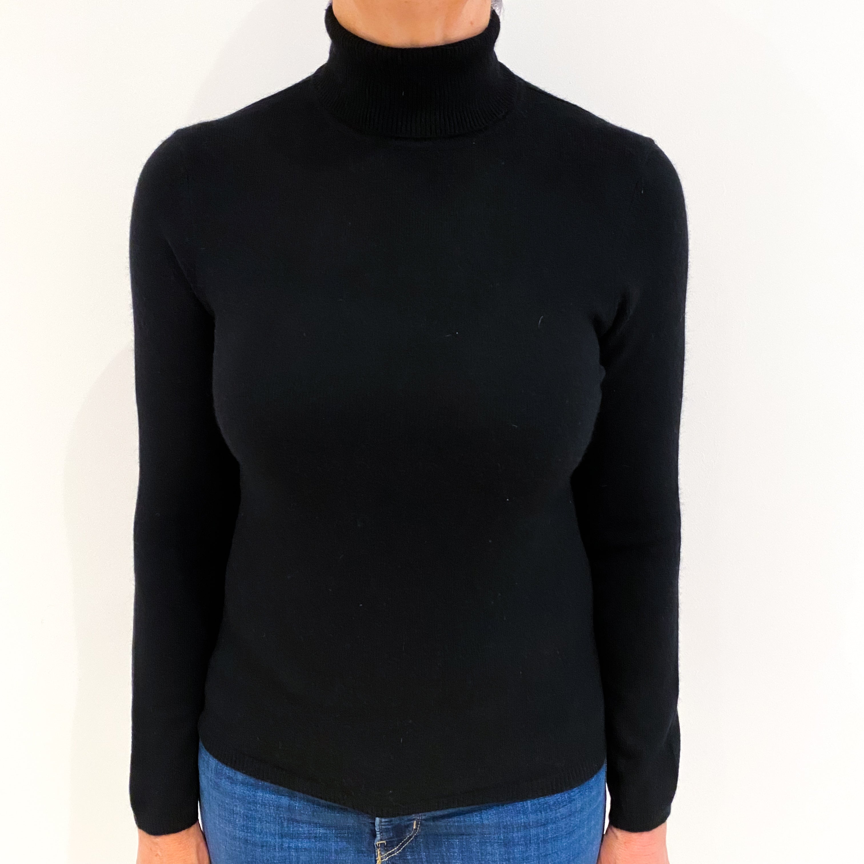 Black Cashmere Polo Neck Jumper Medium